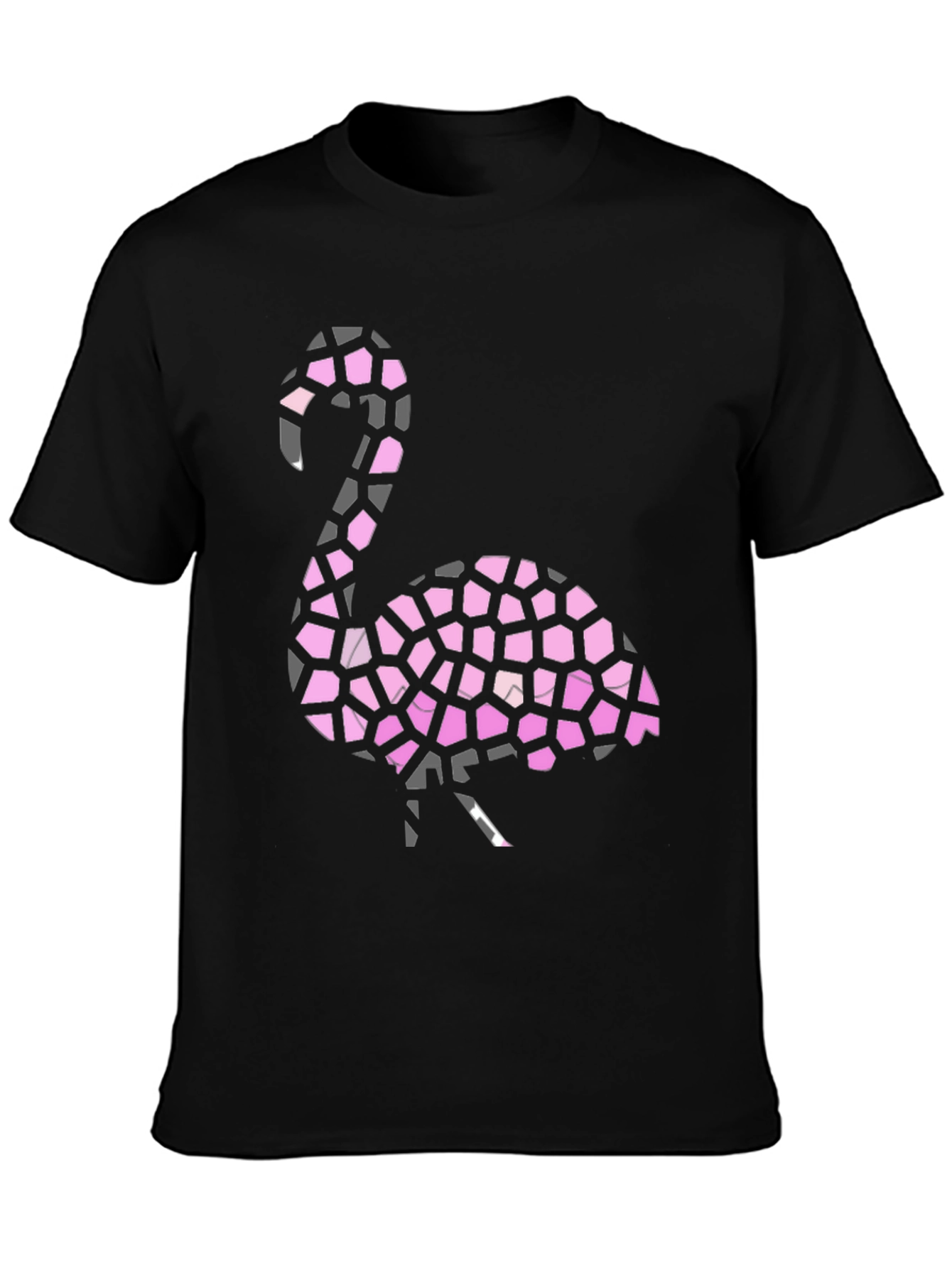 Flamingo Mosaic Graphic Tee - Stylish Black T-Shirt