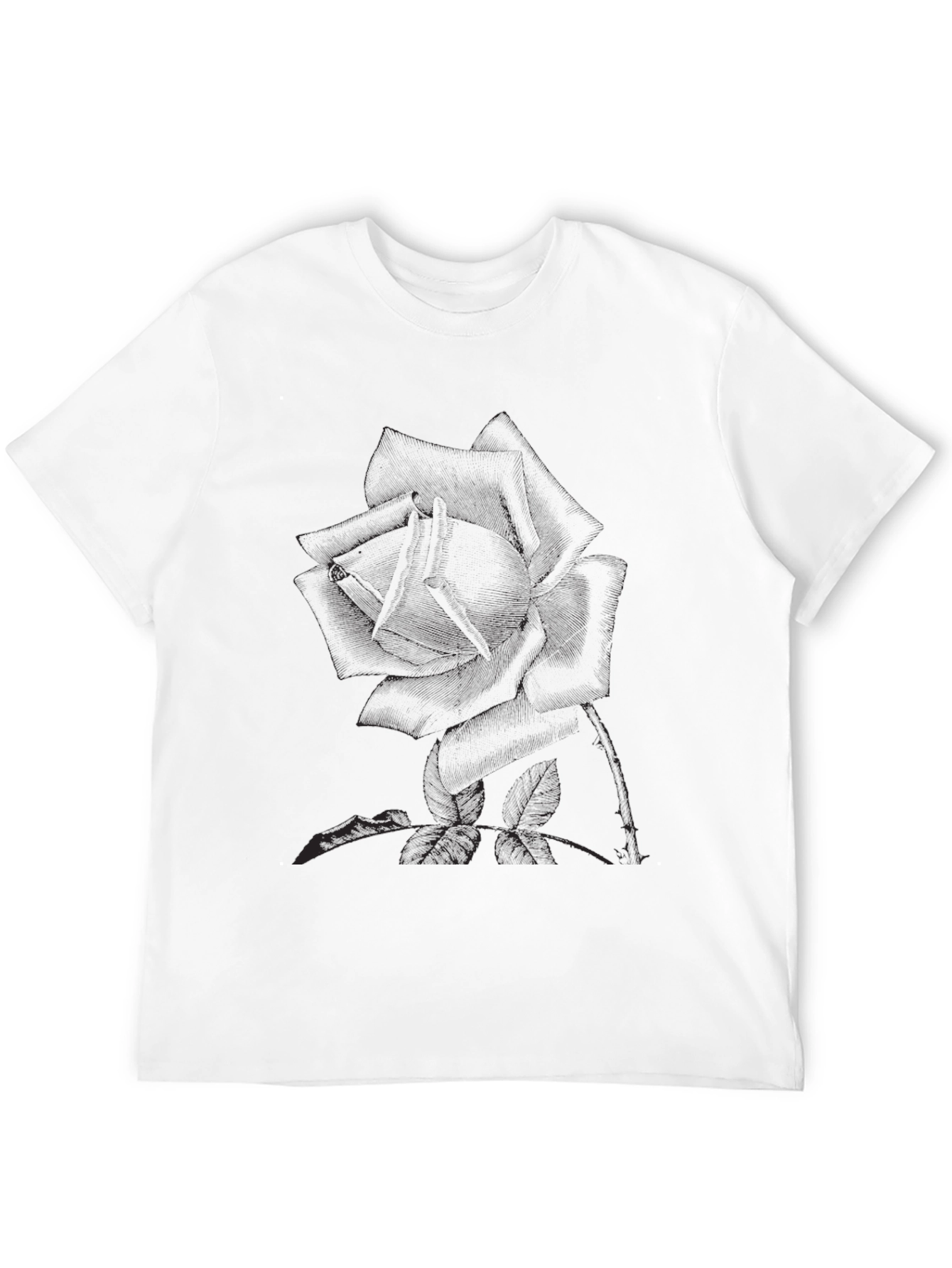 Black T-Shirt with Rose Print