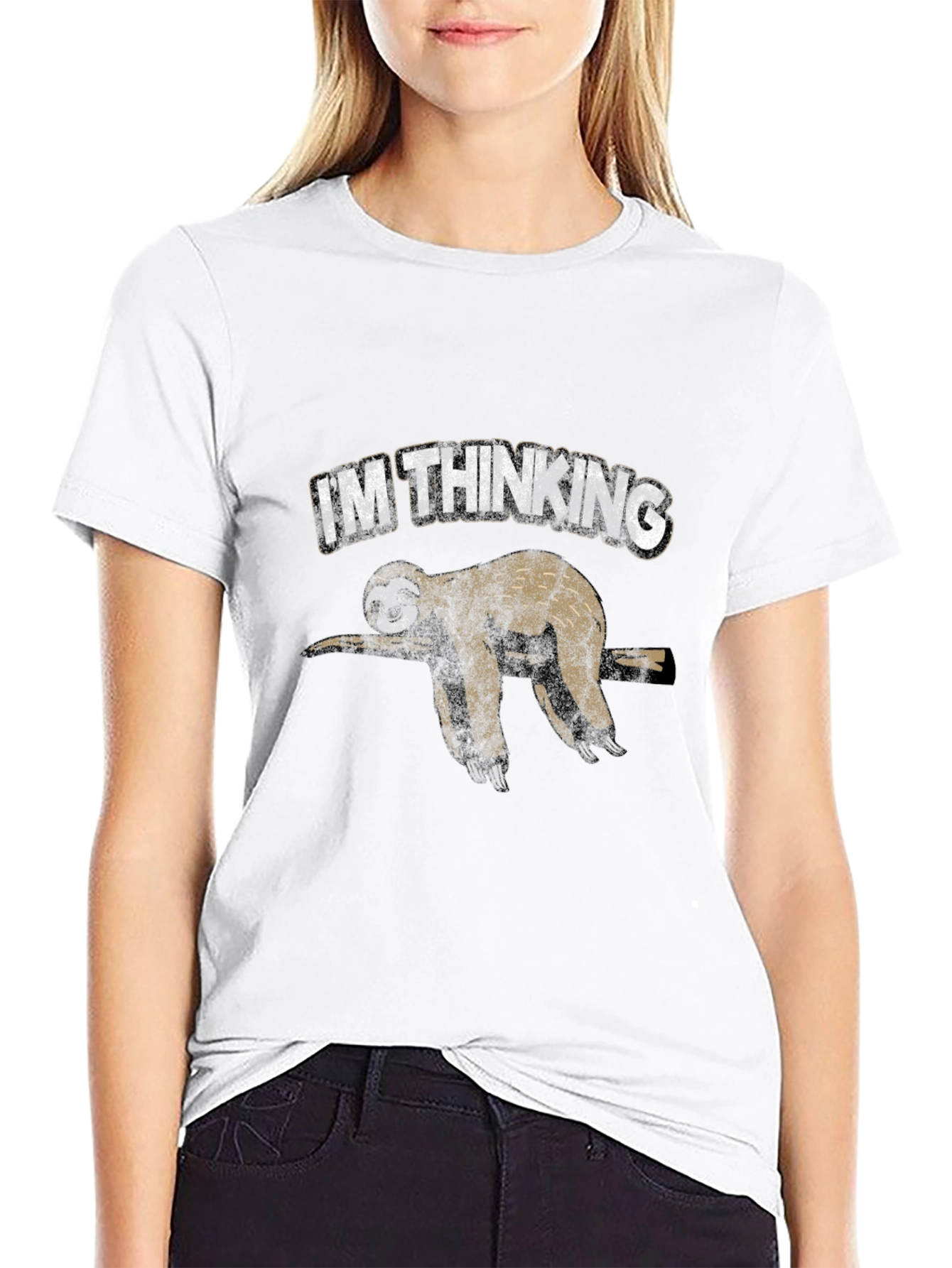 Im Thinking Sloth Graphic Print Black T-Shirt