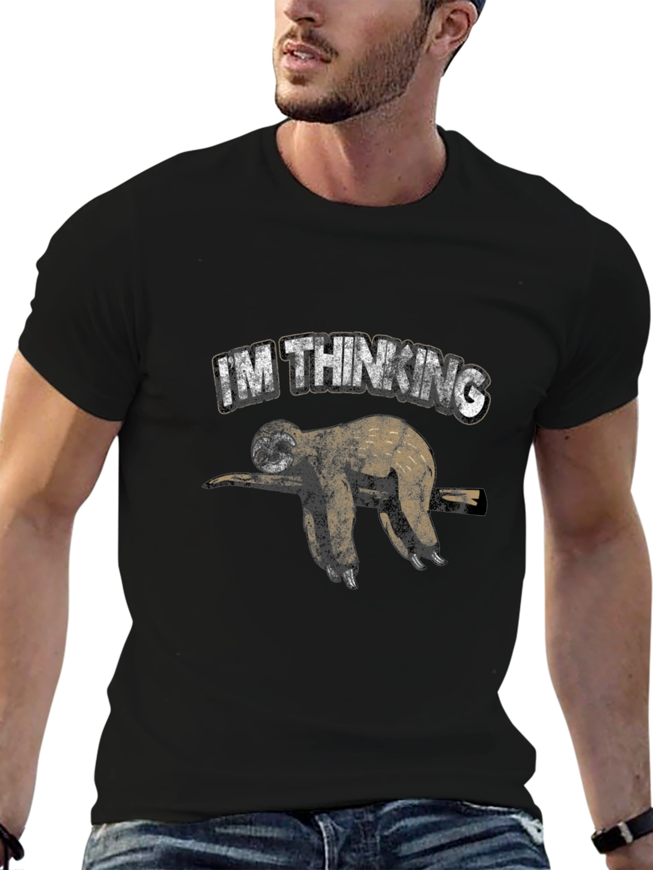 Im Thinking Sloth Graphic Print Black T-Shirt