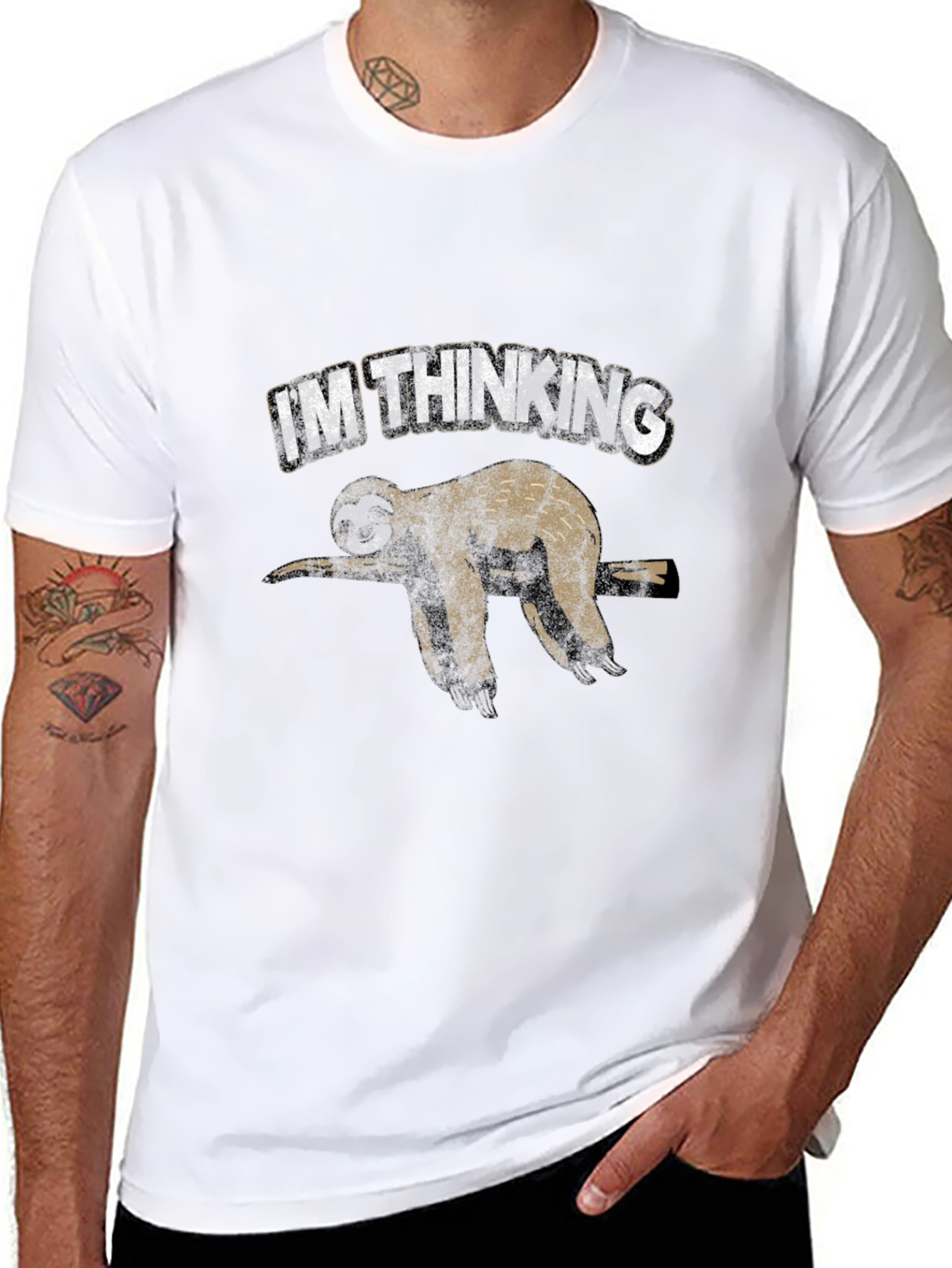 Im Thinking Sloth Graphic Print Black T-Shirt