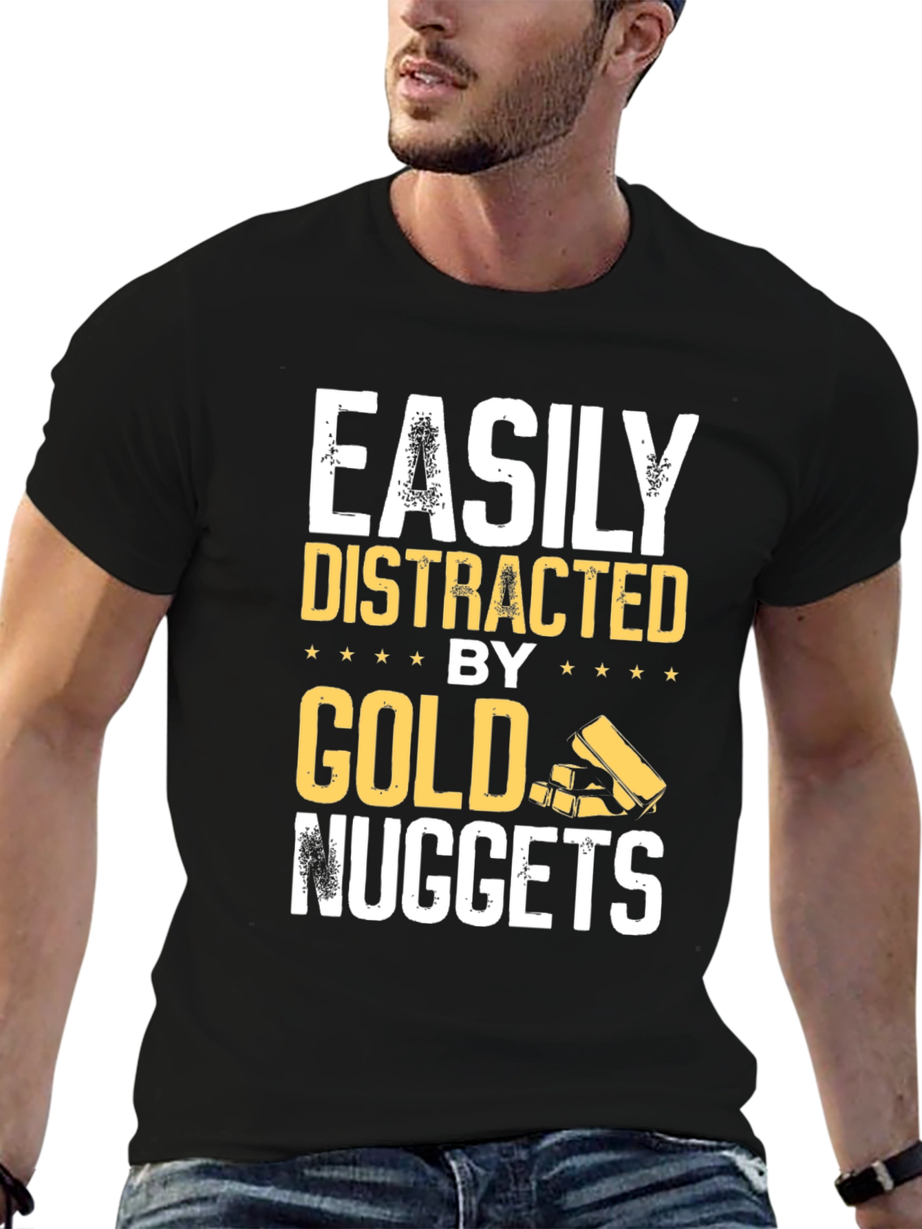 Easily Distracted By Gold Nuggets Black T-Shirt