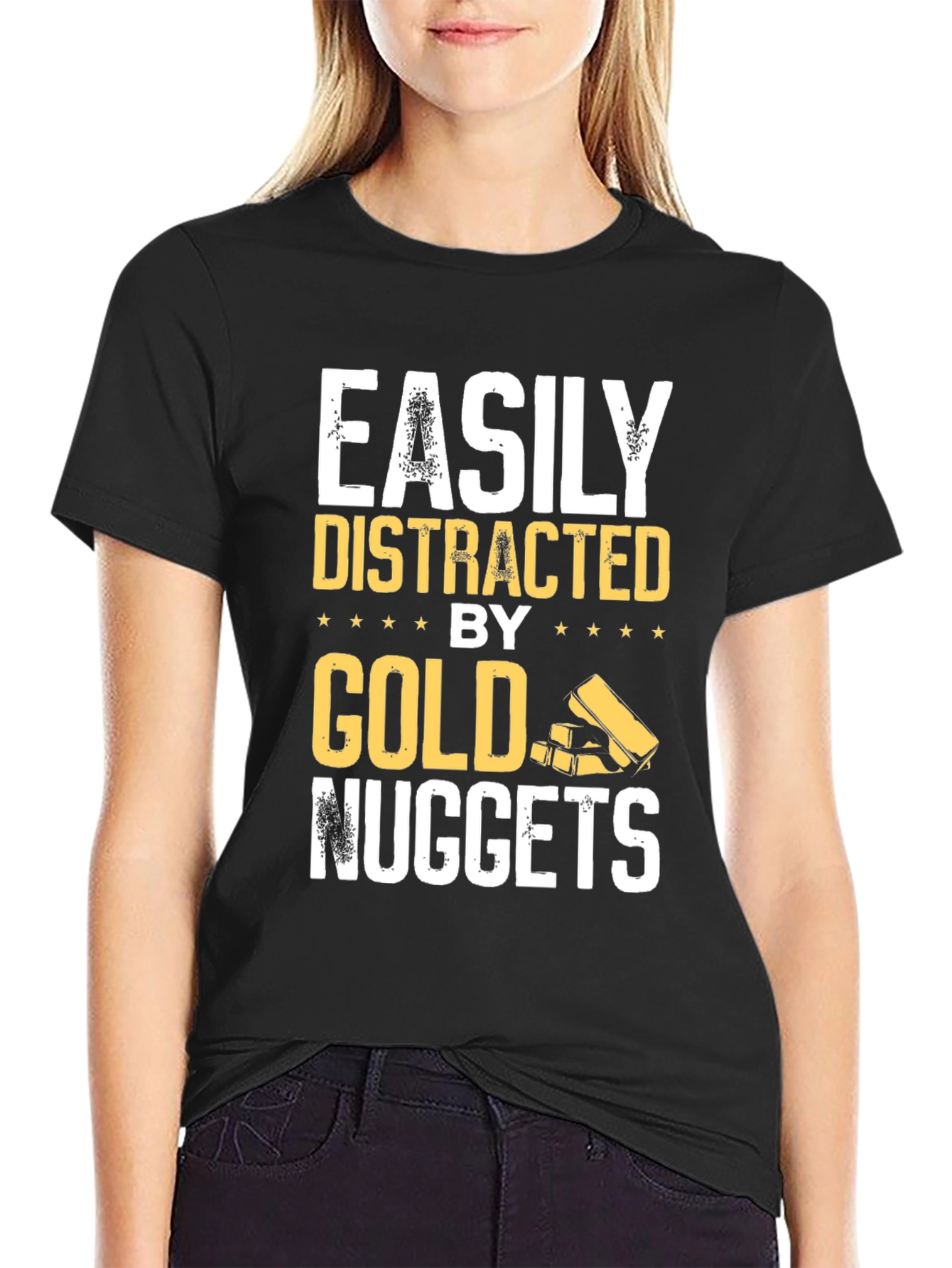 Easily Distracted By Gold Nuggets Black T-Shirt