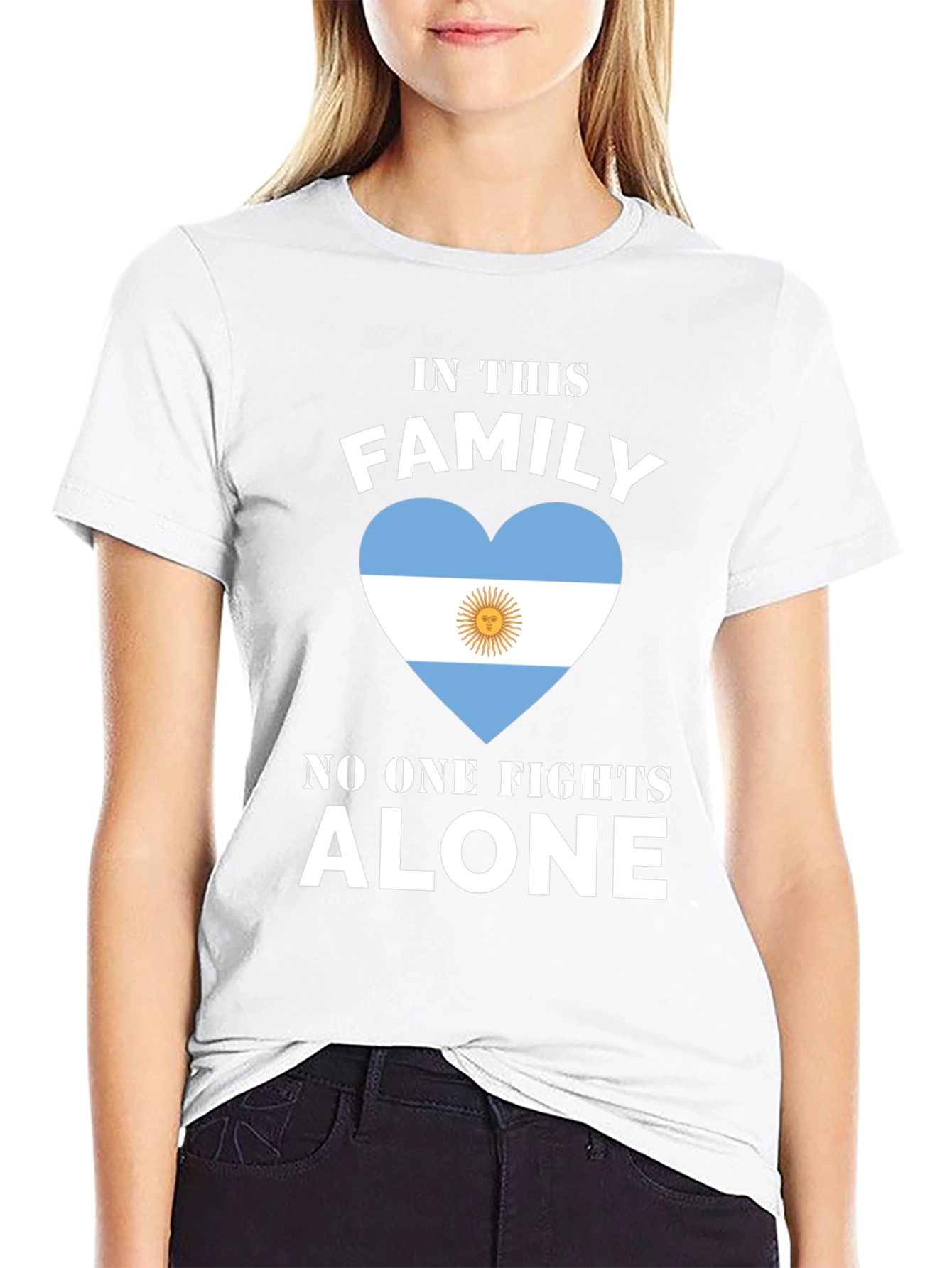 Argentina Flag Heart T-Shirt - Family Fights Alone