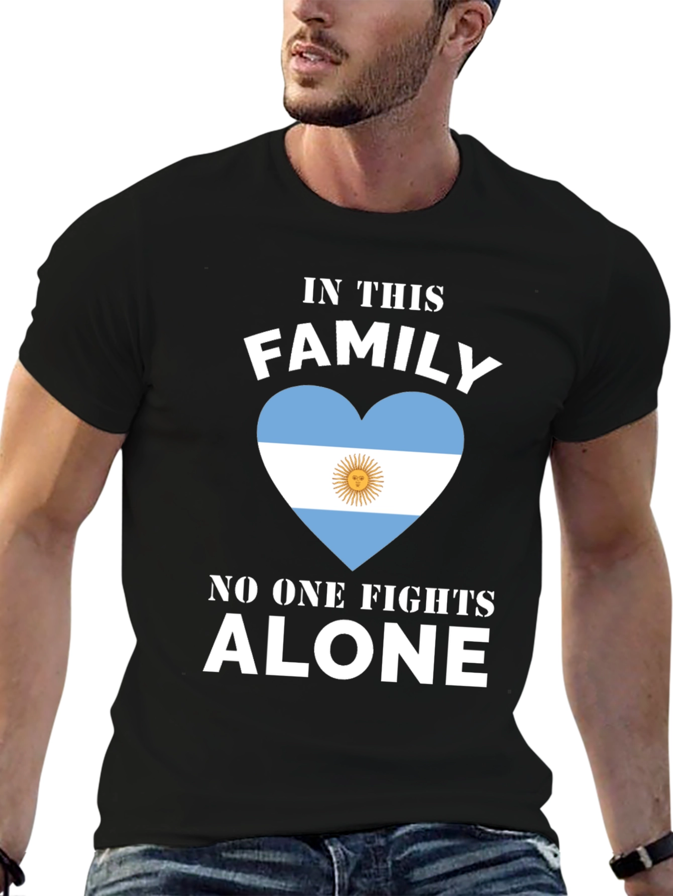 Argentina Flag Heart T-Shirt - Family Fights Alone