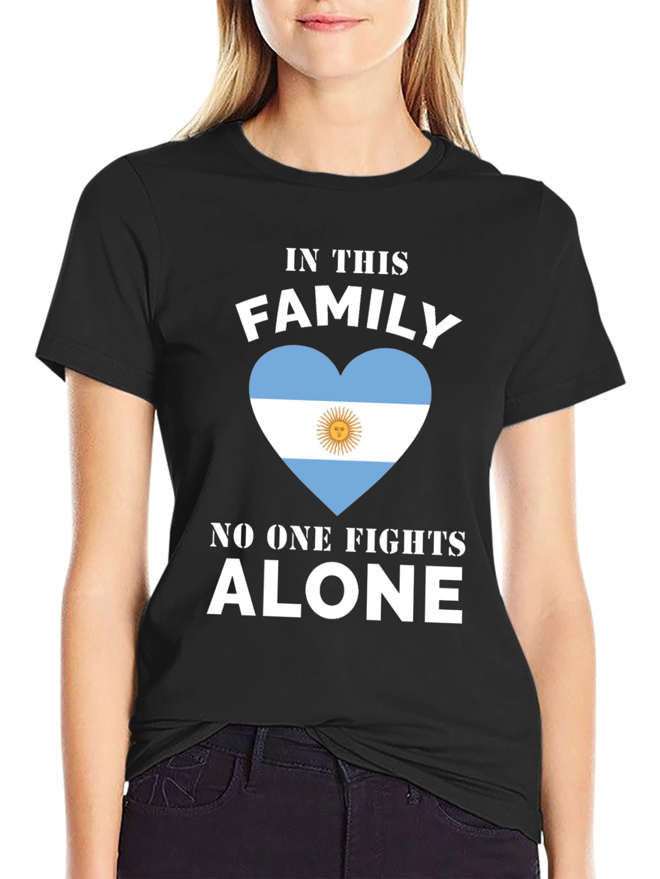 Argentina Flag Heart T-Shirt - Family Fights Alone