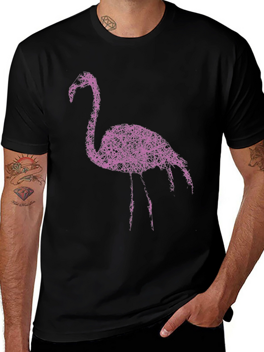 Abstract Flamingo Graphic Tee - Stylish Black T-Shirt