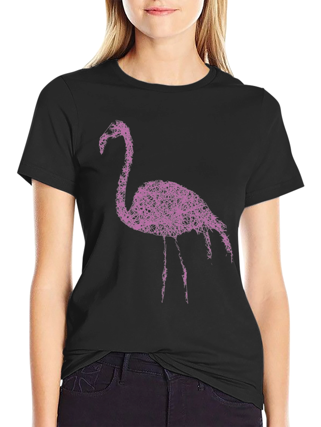 Abstract Flamingo Graphic Tee - Stylish Black T-Shirt