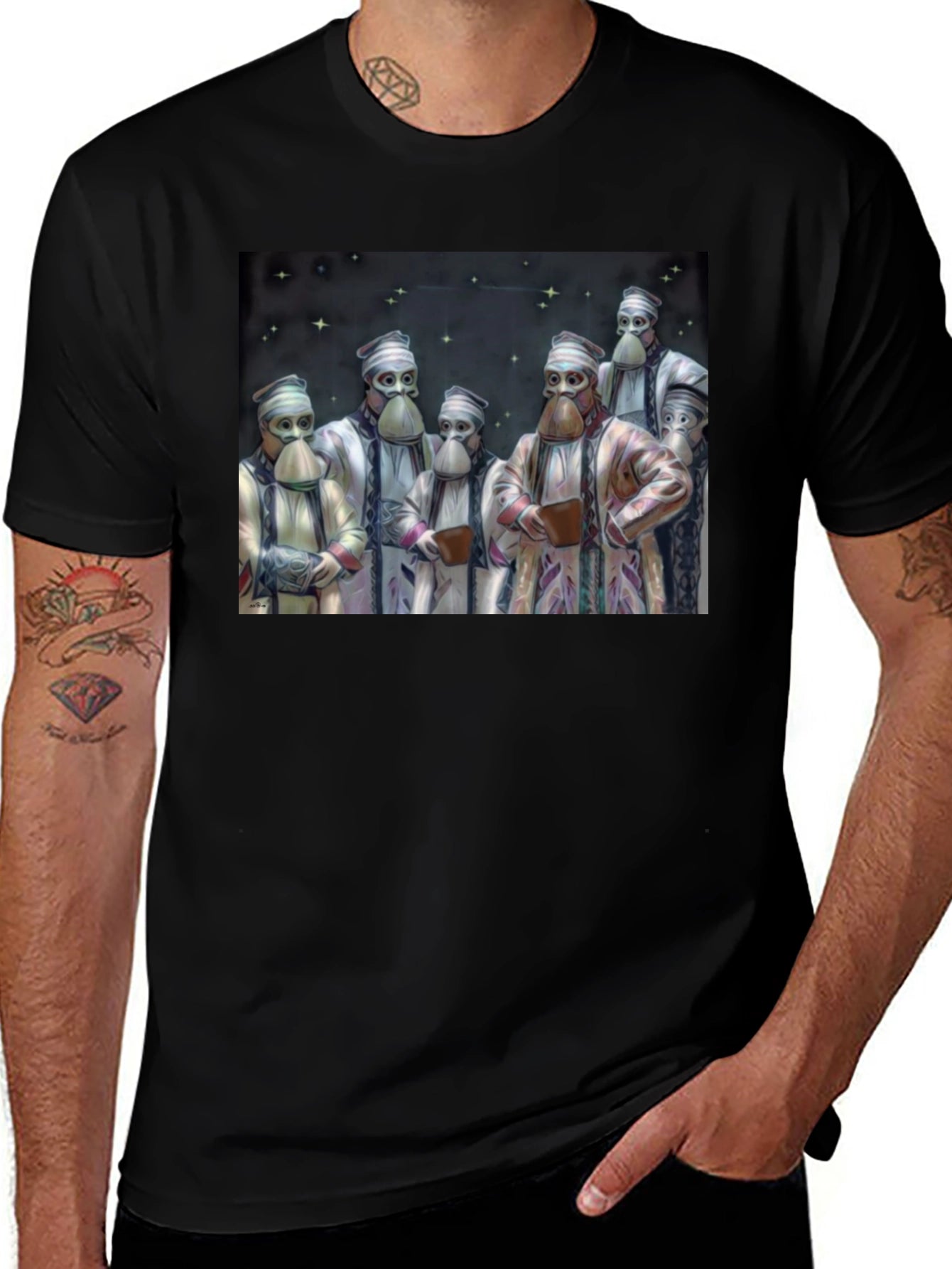 Masked Figures Graphic Black T-Shirt