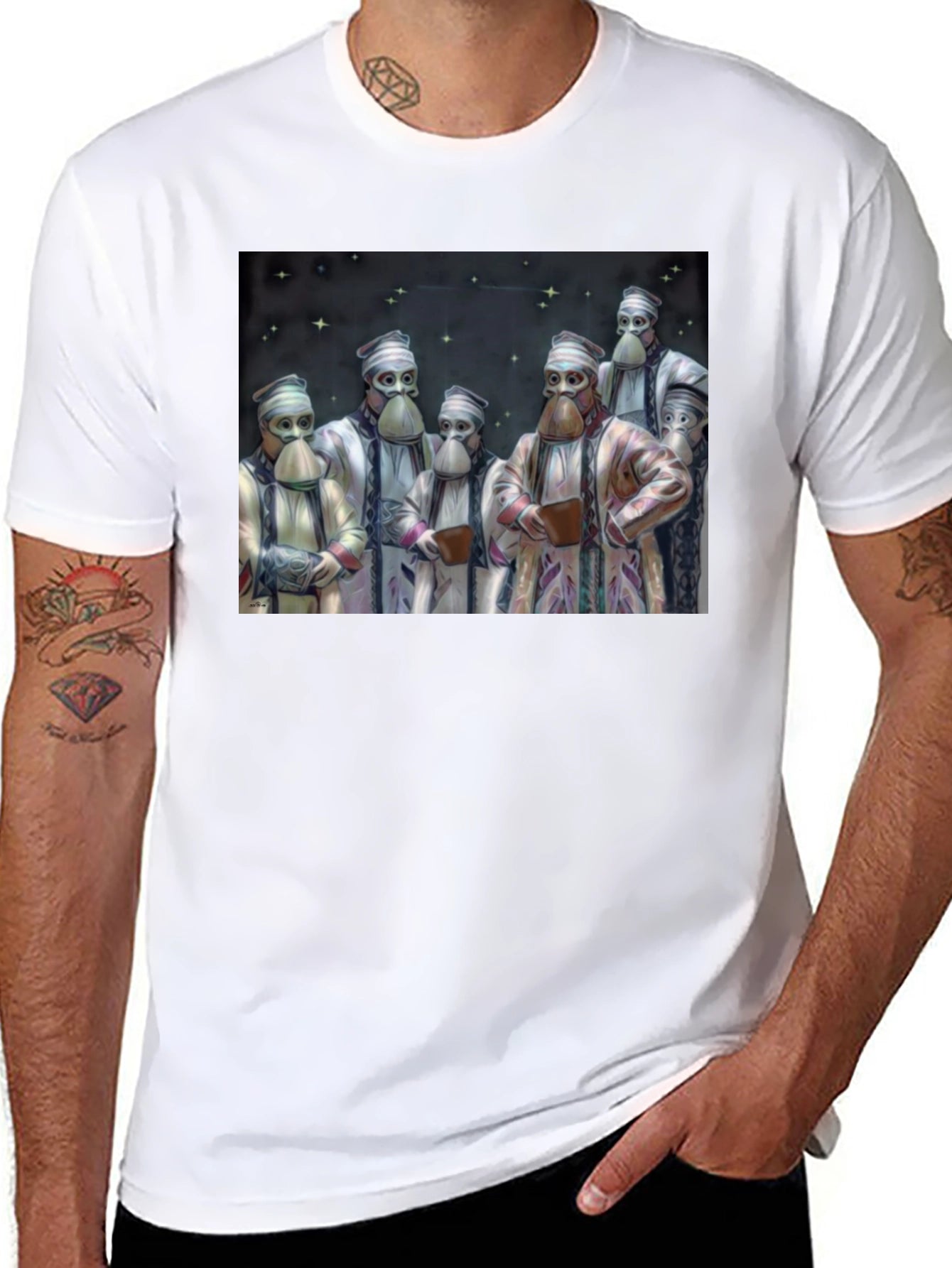 Masked Figures Graphic Black T-Shirt