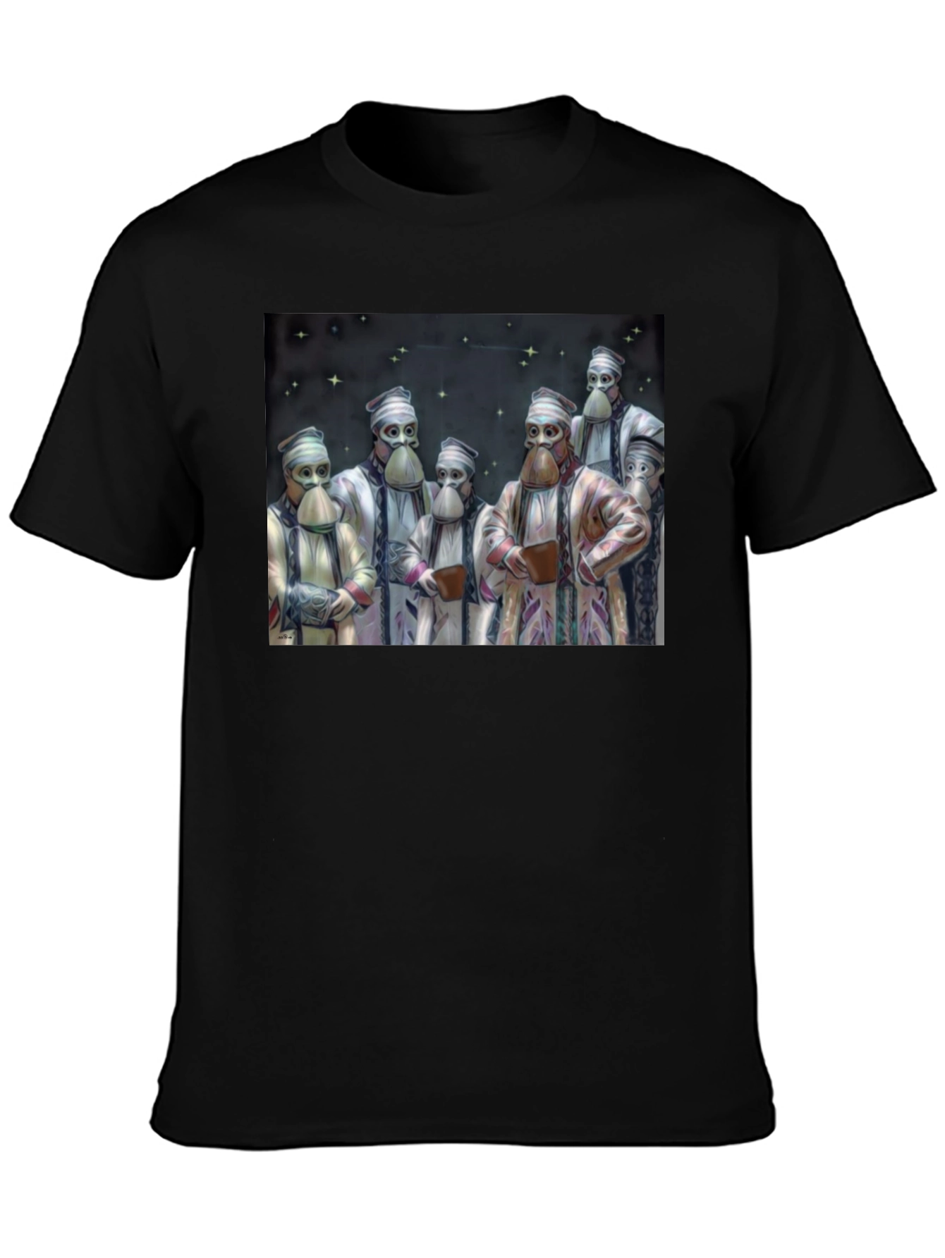 Masked Figures Graphic Black T-Shirt