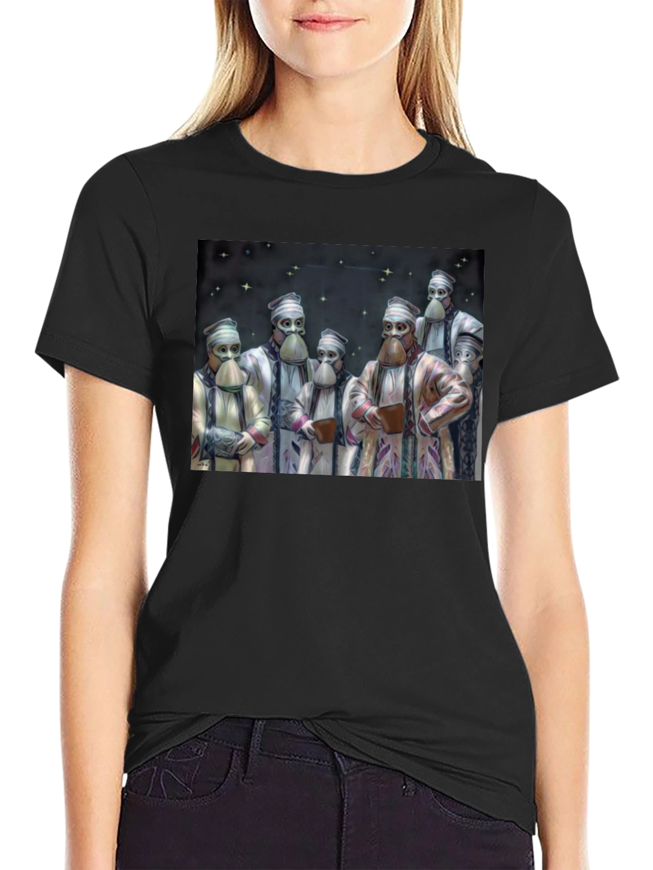 Masked Figures Graphic Black T-Shirt