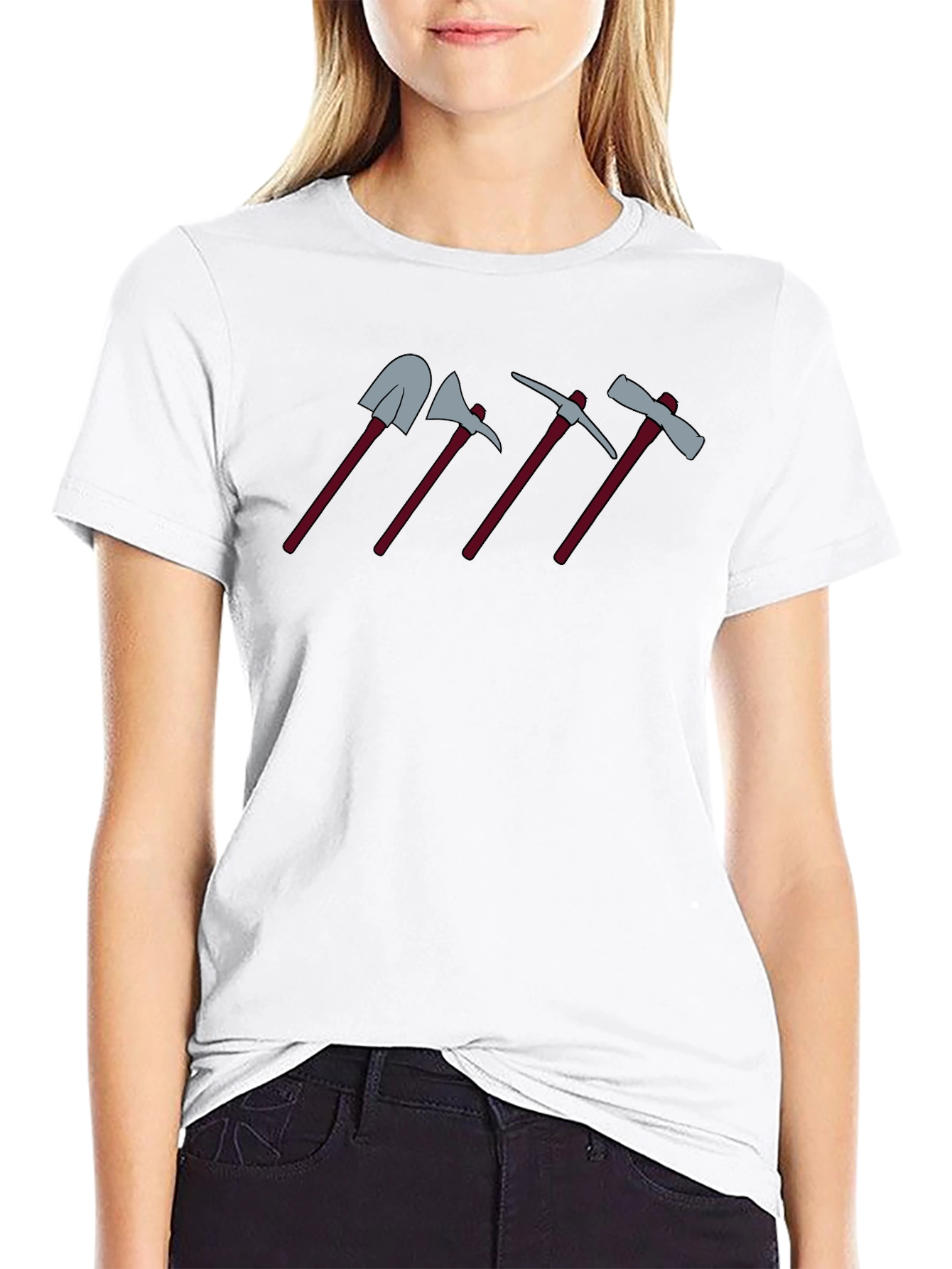 Cartoon Tools Graphic Tee - Shovel Axe Pickaxe Hatchet