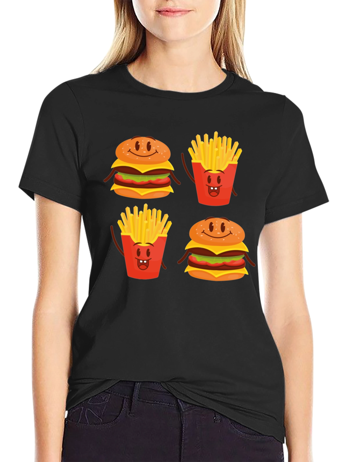 Funny Cartoon Food T-Shirt - Burger & Fries