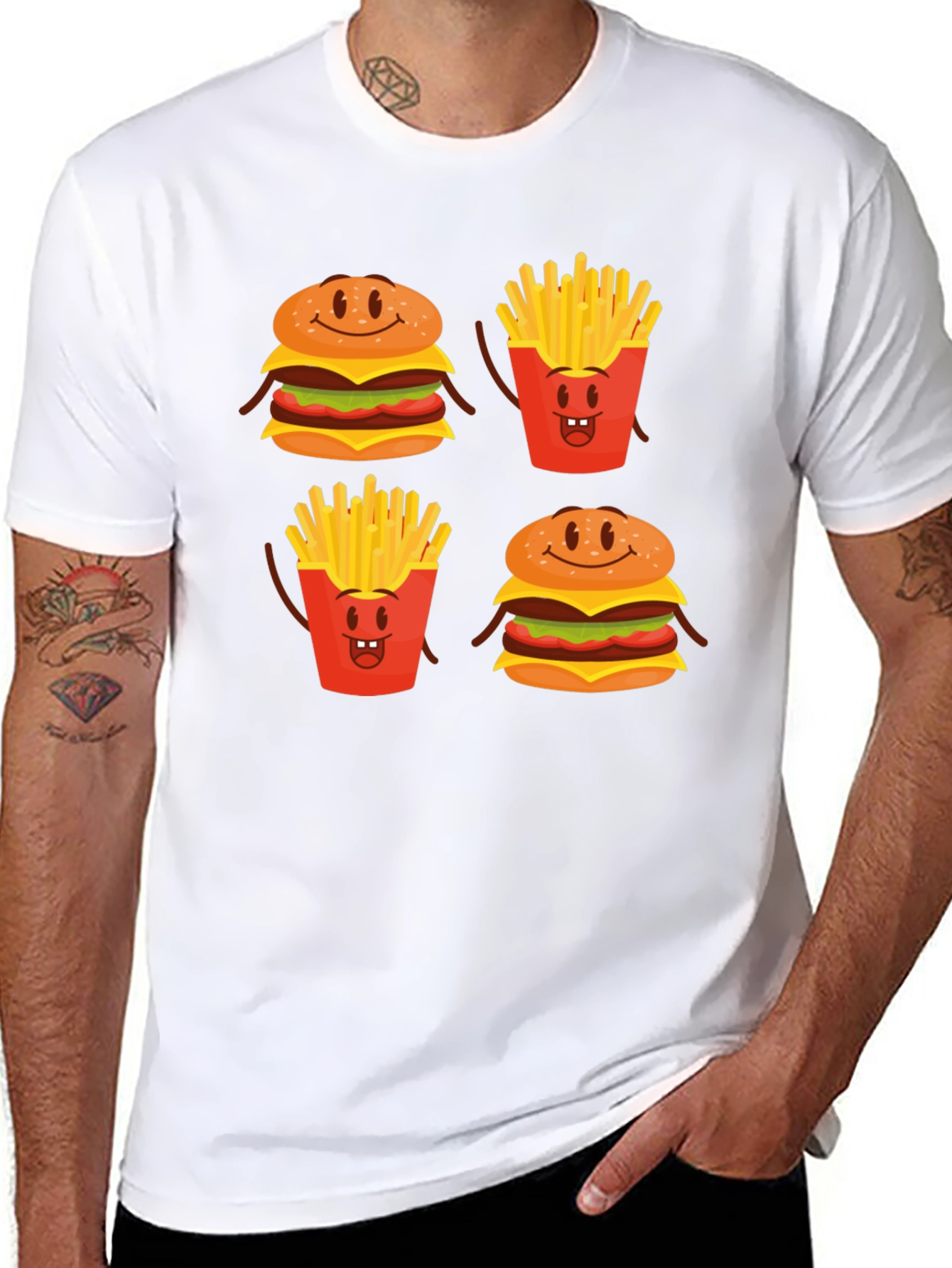 Funny Cartoon Food T-Shirt - Burger & Fries