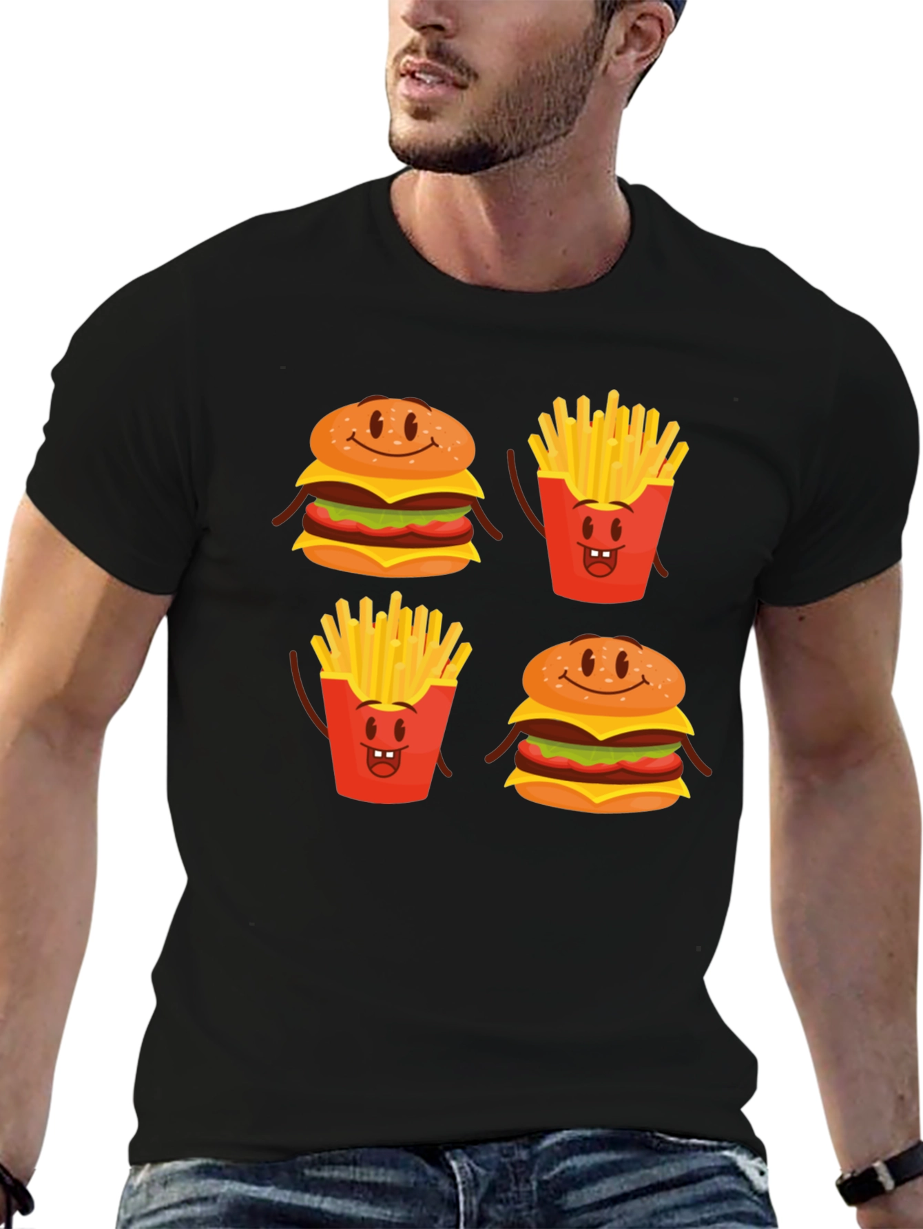 Funny Cartoon Food T-Shirt - Burger & Fries