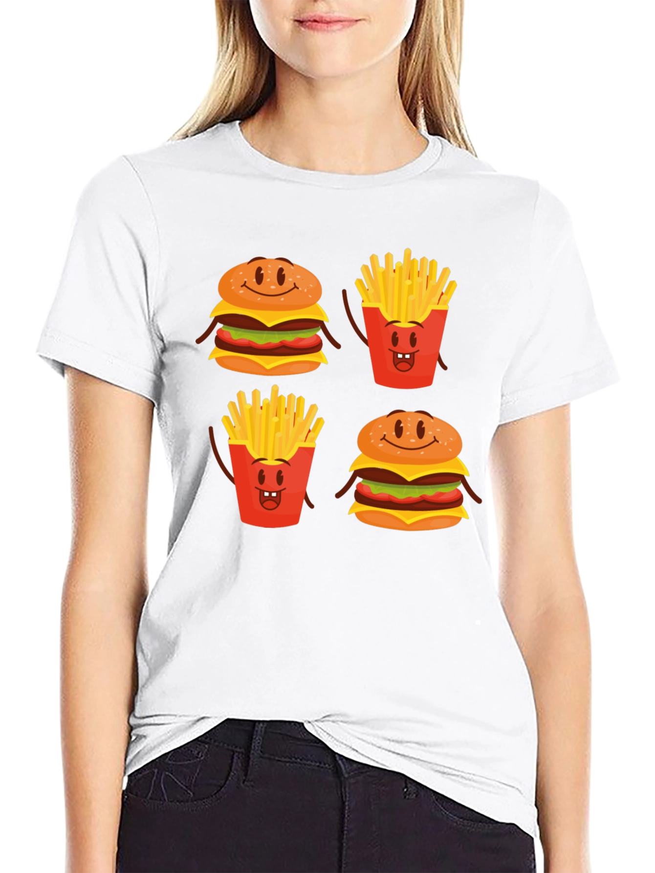 Funny Cartoon Food T-Shirt - Burger & Fries
