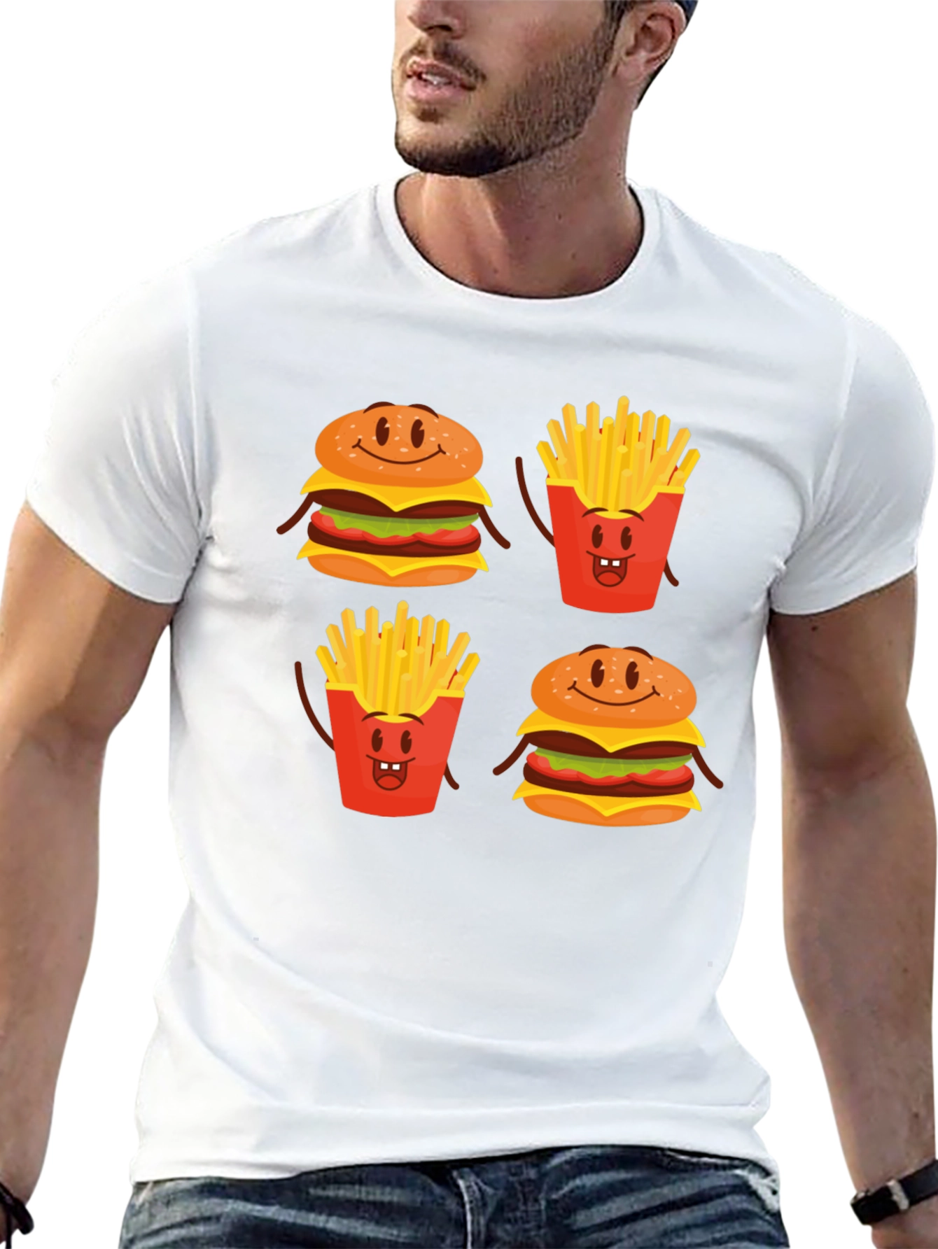 Funny Cartoon Food T-Shirt - Burger & Fries