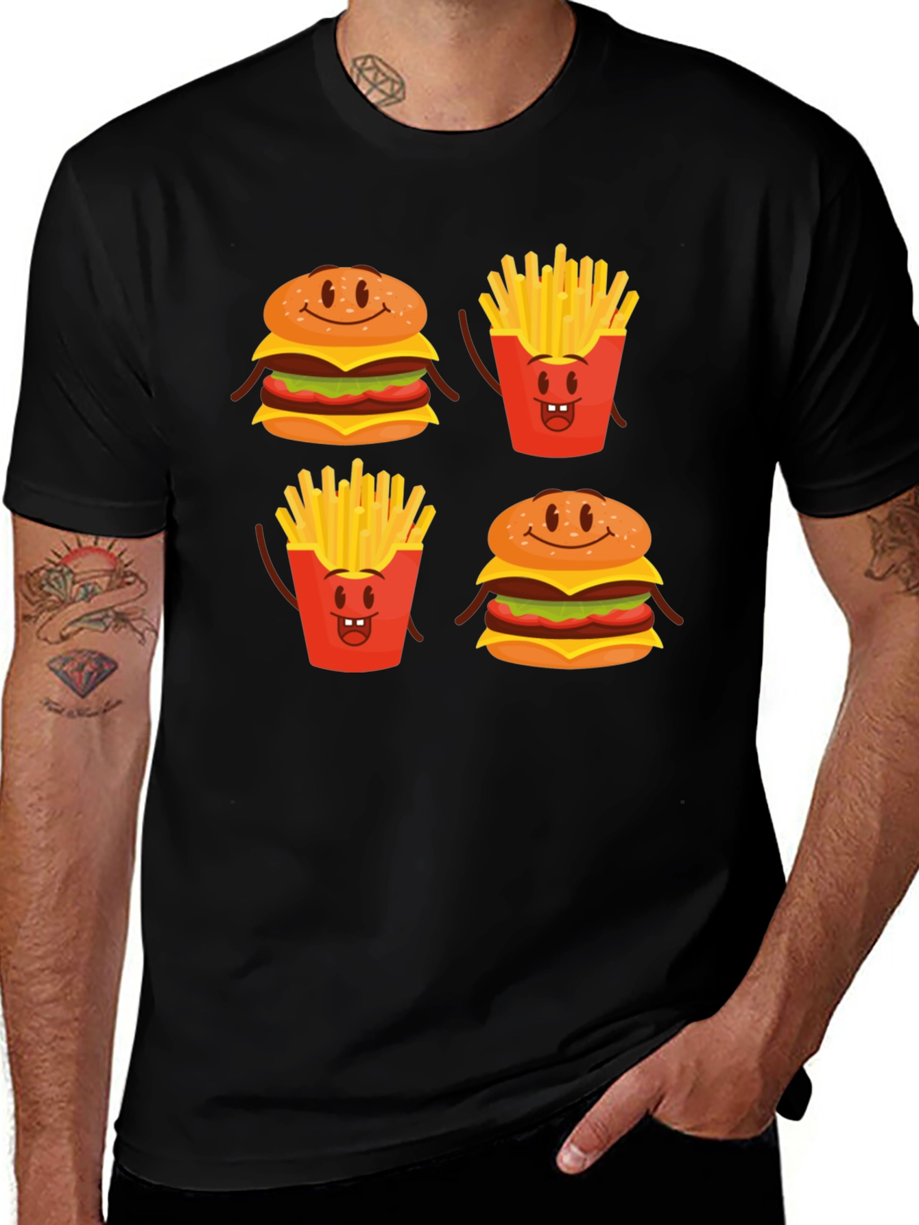 Funny Cartoon Food T-Shirt - Burger & Fries