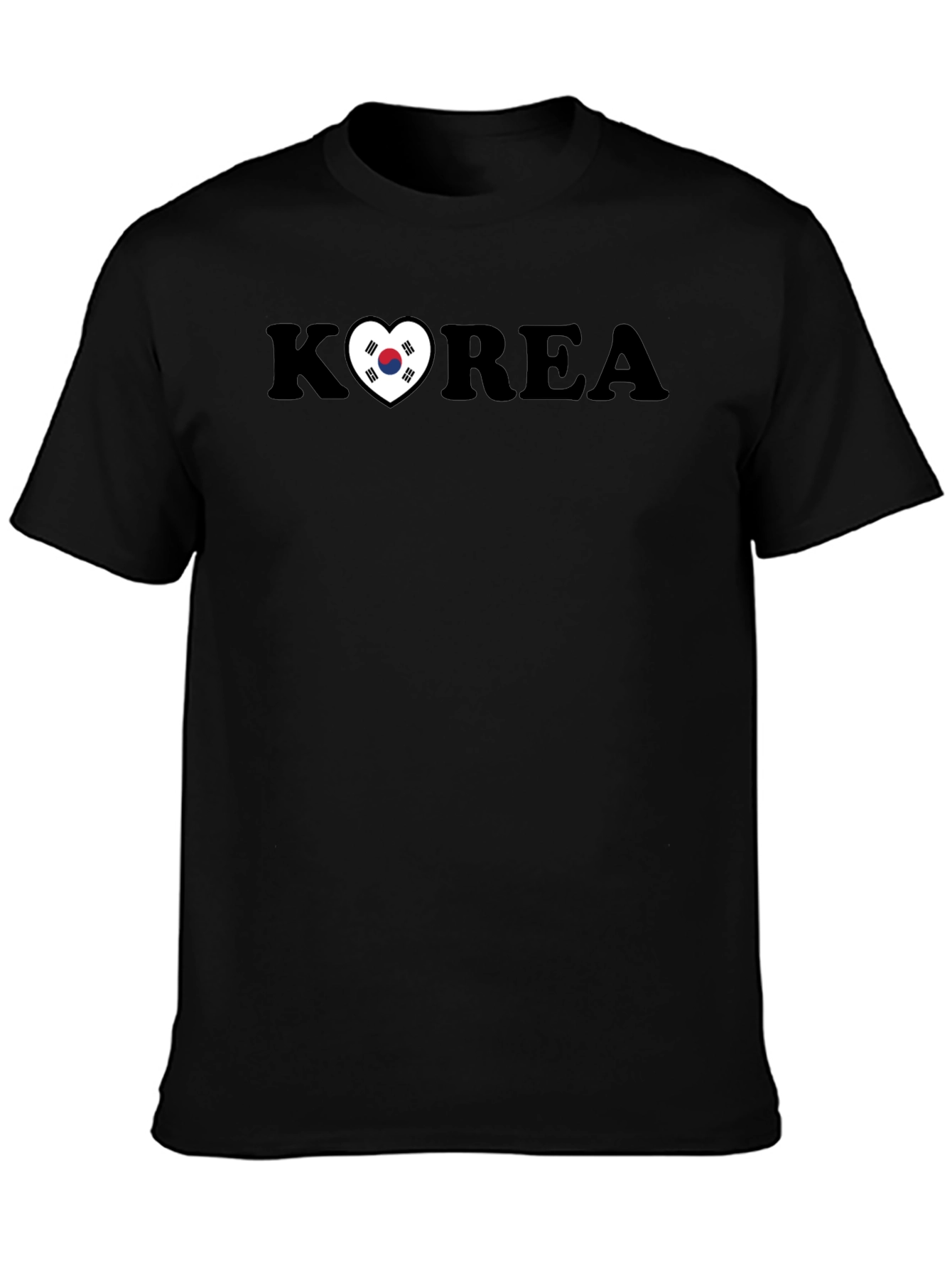 Korea Heart Flag Graphic Black T-Shirt