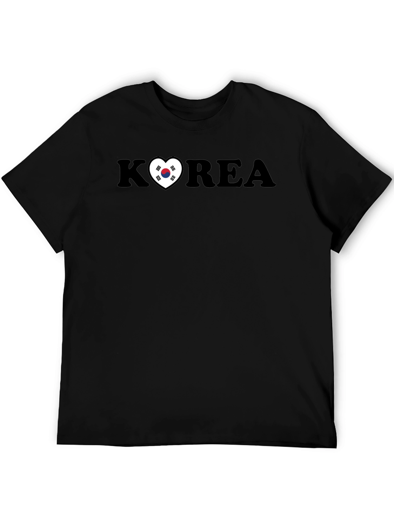 Korea Heart Flag Graphic Black T-Shirt
