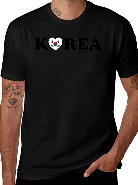 Korea Heart Flag Graphic Black T-Shirt