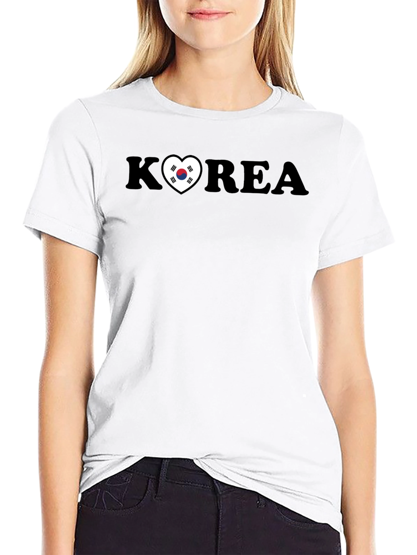 Korea Heart Flag Graphic Black T-Shirt