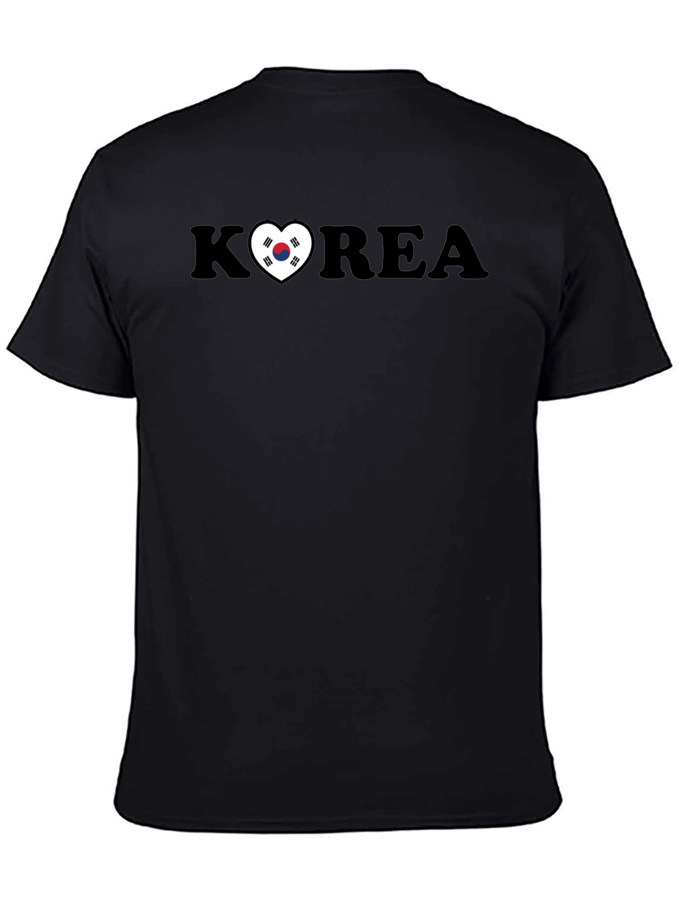 Korea Heart Flag Graphic Black T-Shirt