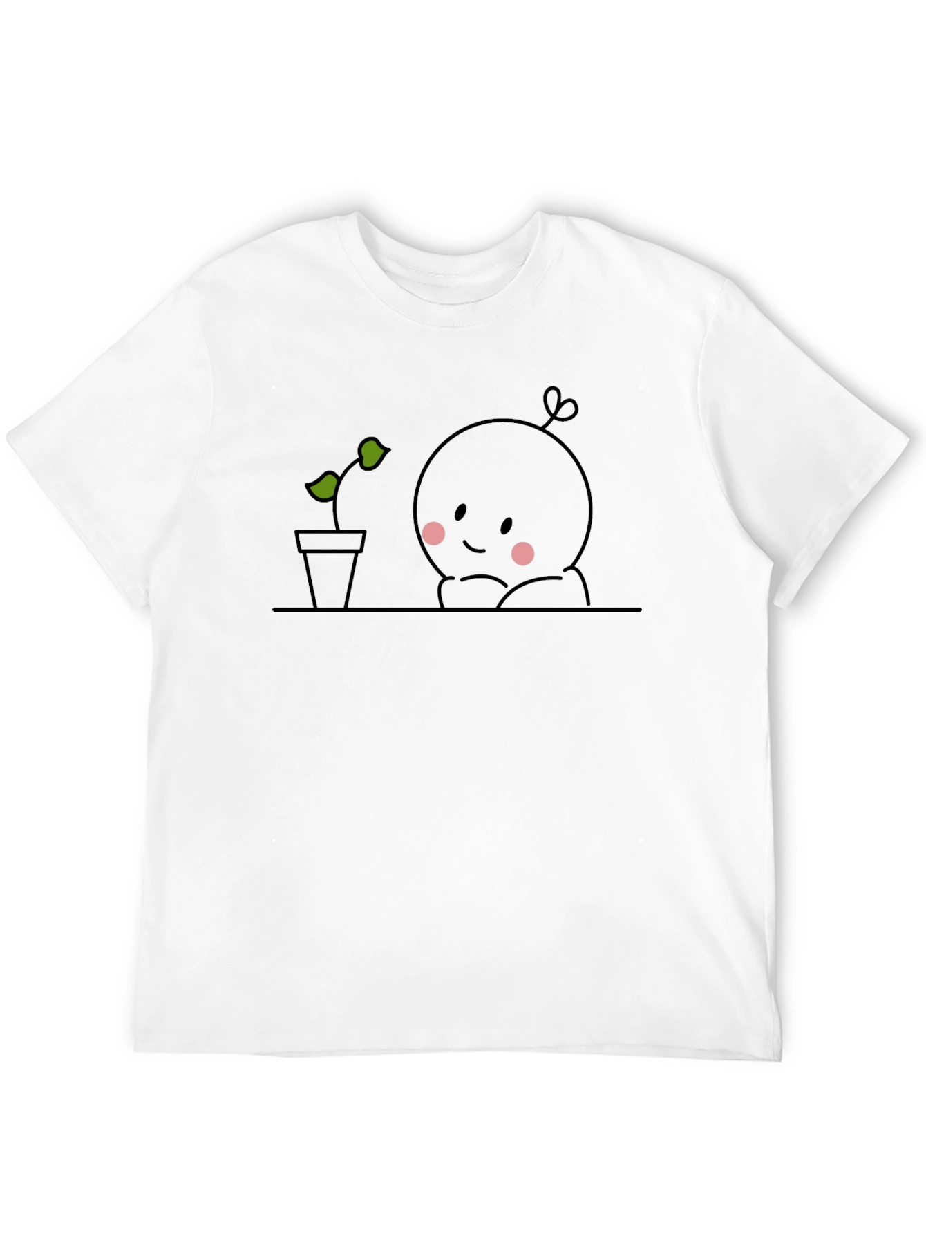Cute Plant Observer Graphic Tee - Black Cotton T-Shirt