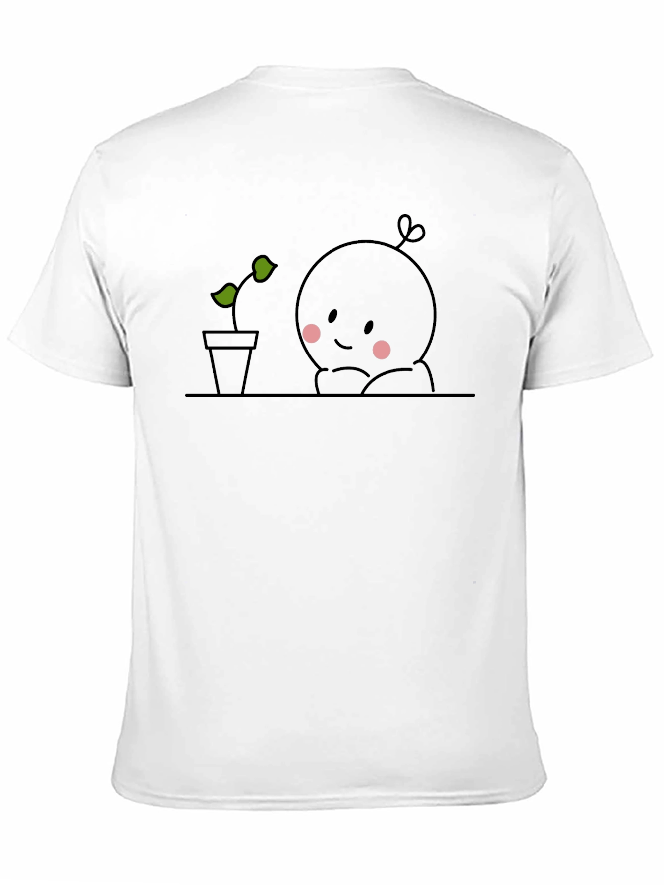 Cute Plant Observer Graphic Tee - Black Cotton T-Shirt