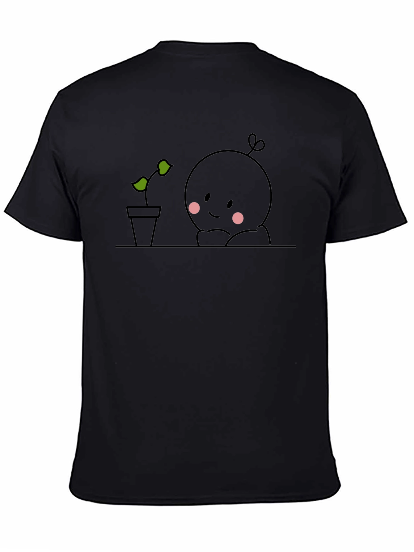 Cute Plant Observer Graphic Tee - Black Cotton T-Shirt