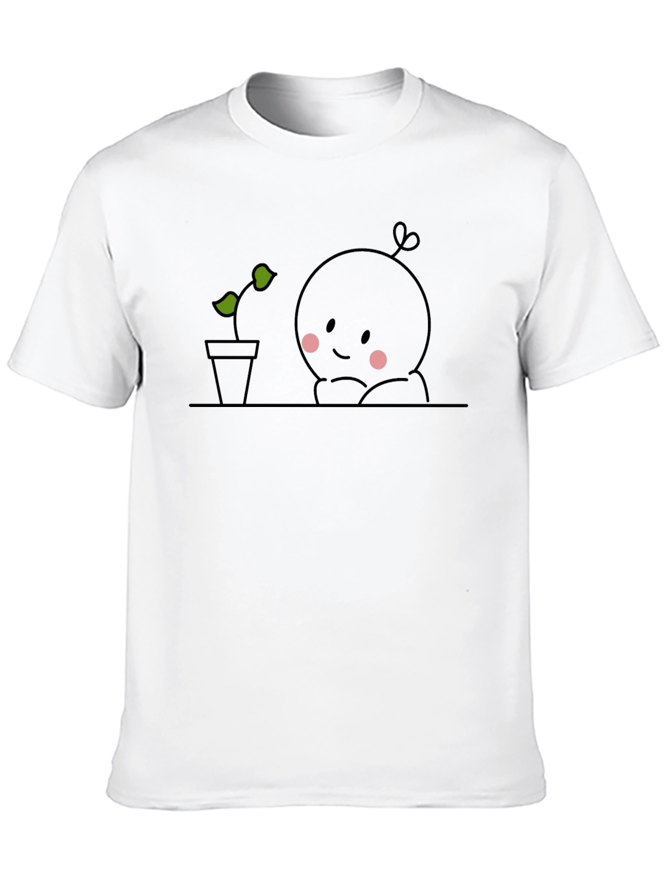 Cute Plant Observer Graphic Tee - Black Cotton T-Shirt