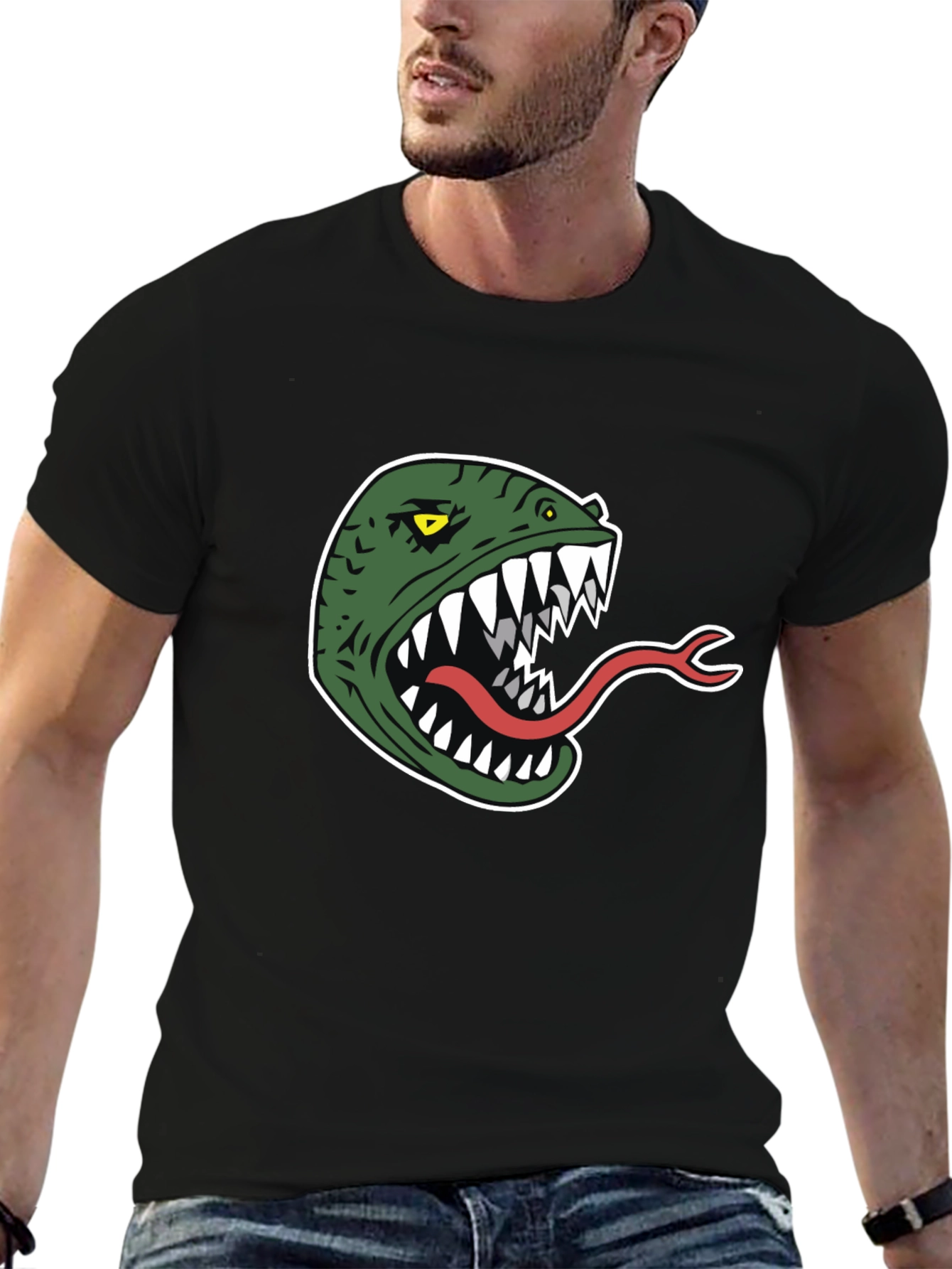Monster Head Graphic Tee - Black Cotton T-Shirt