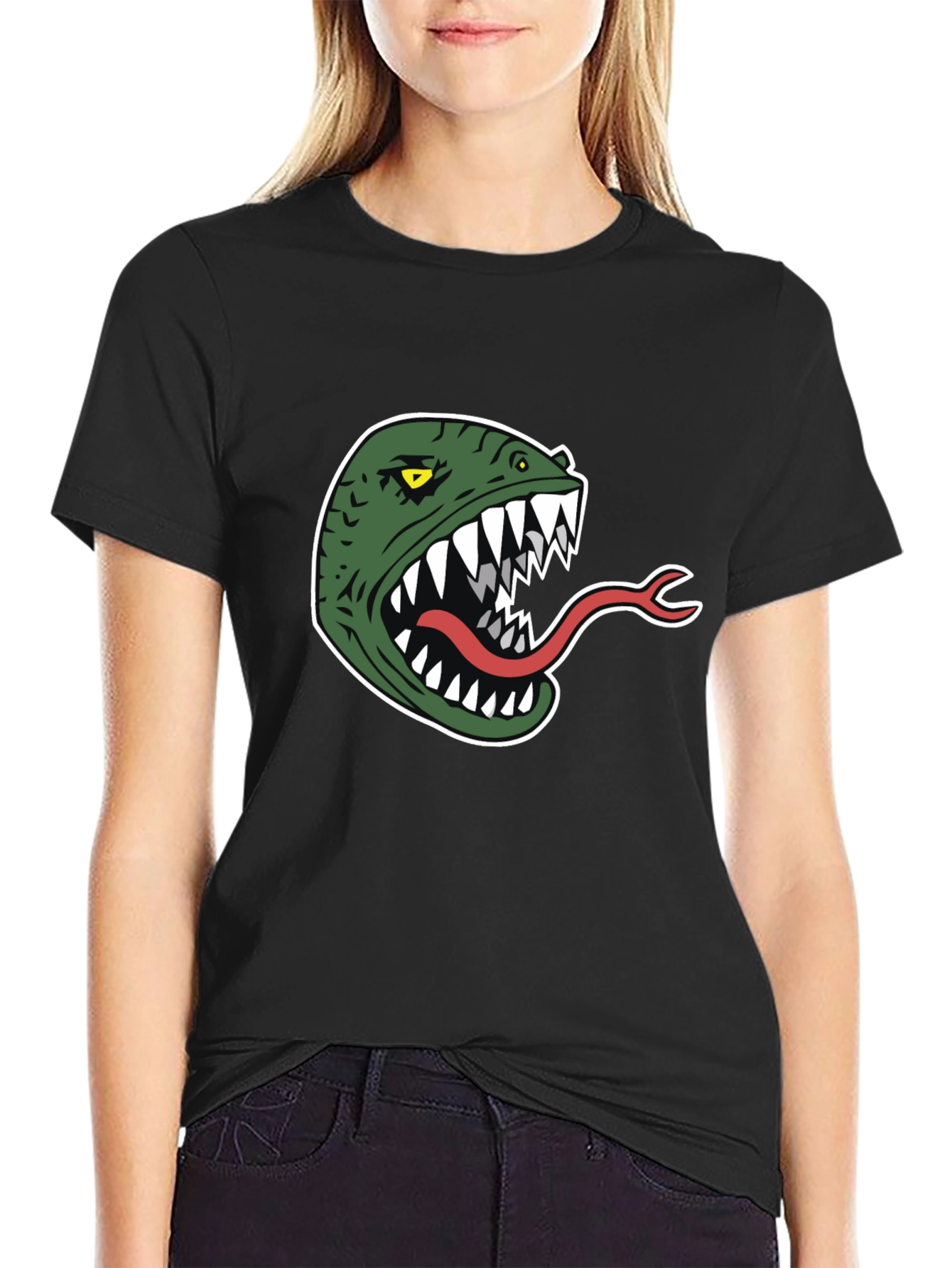 Monster Head Graphic Tee - Black Cotton T-Shirt