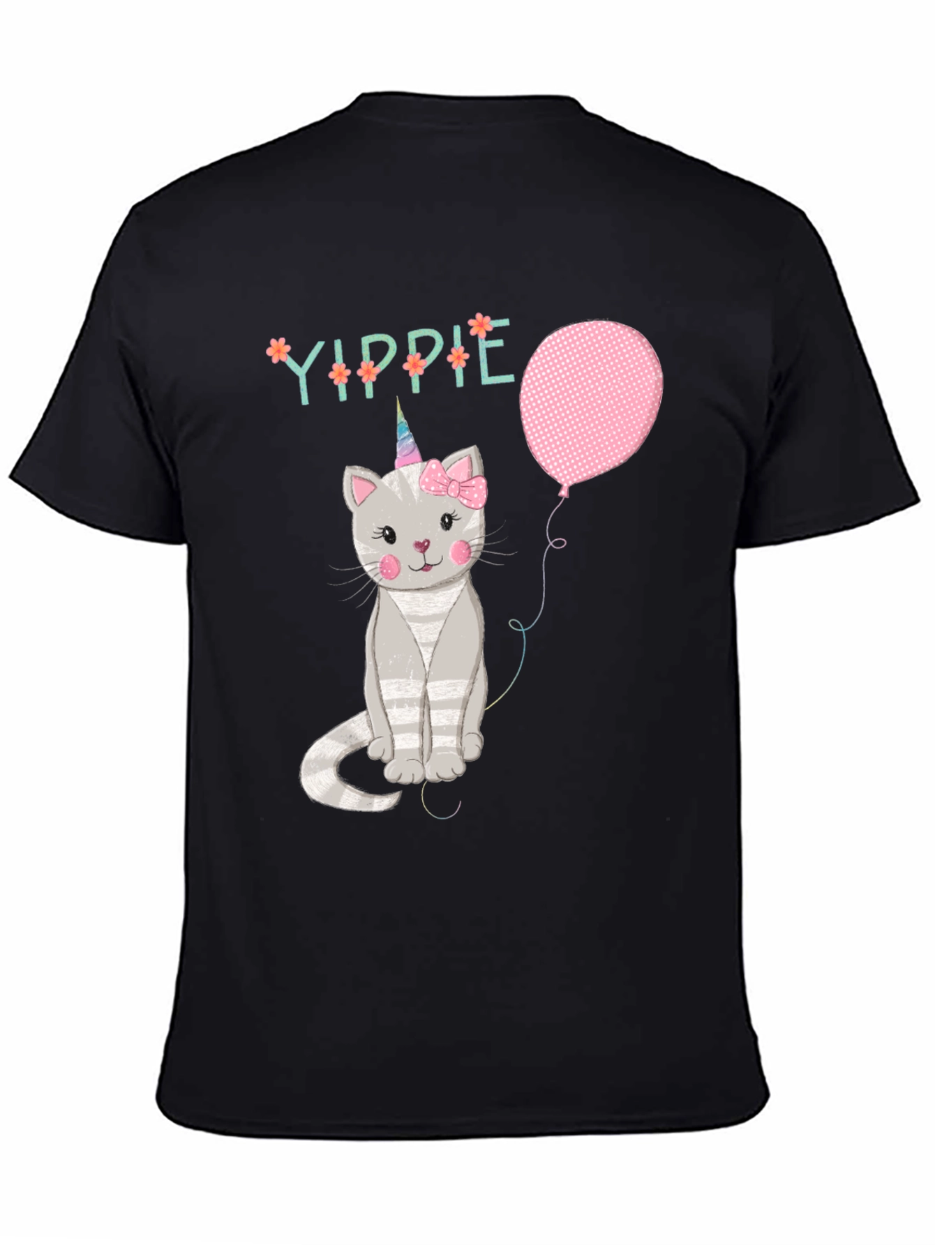 Yippie Cat Unicorn Balloon Graphic T-Shirt