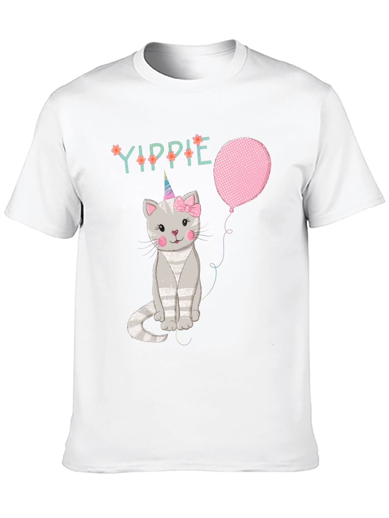 Yippie Cat Unicorn Balloon Graphic T-Shirt