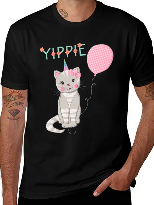 Yippie Cat Unicorn Balloon Graphic T-Shirt