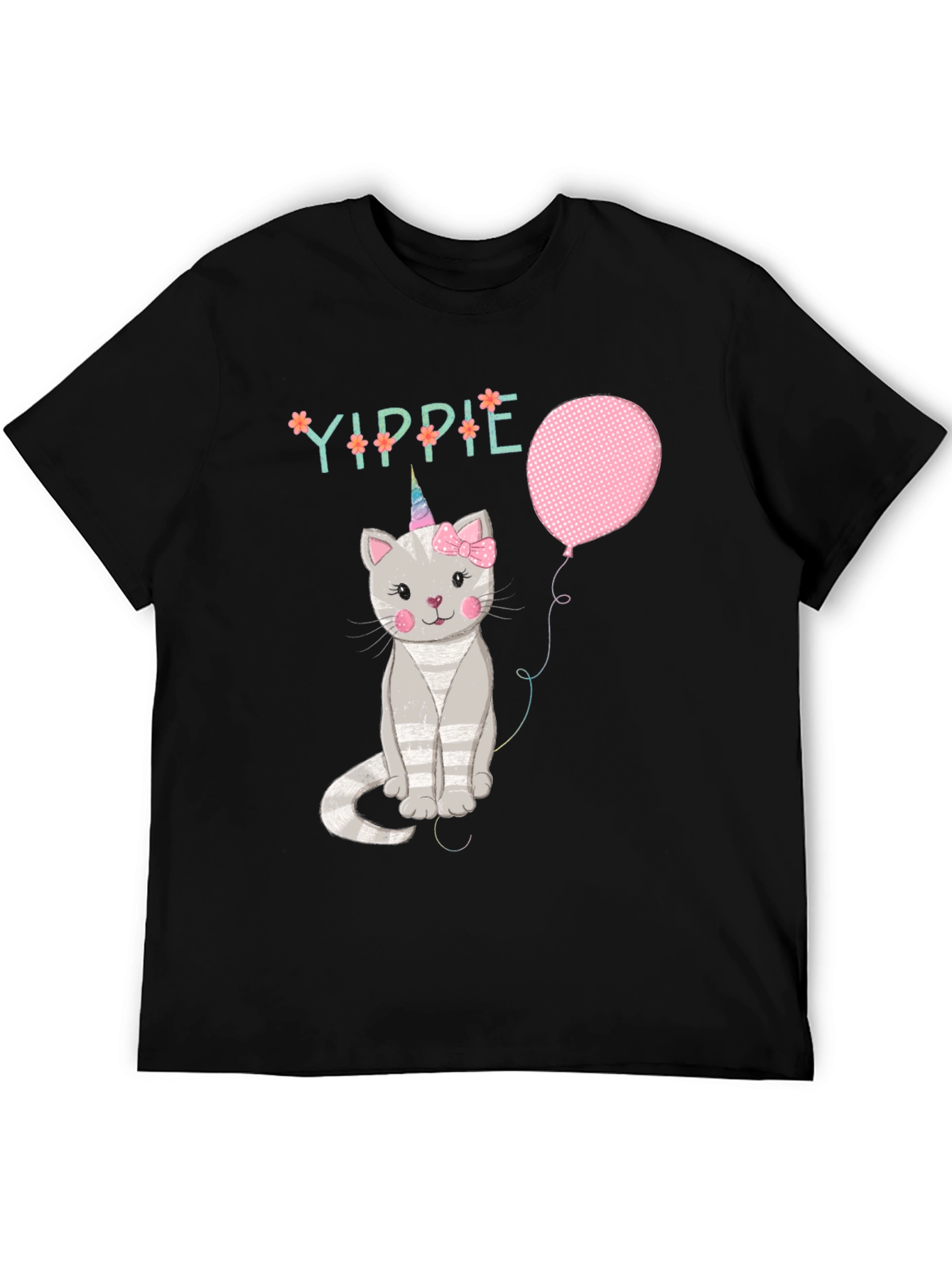 Yippie Cat Unicorn Balloon Graphic T-Shirt