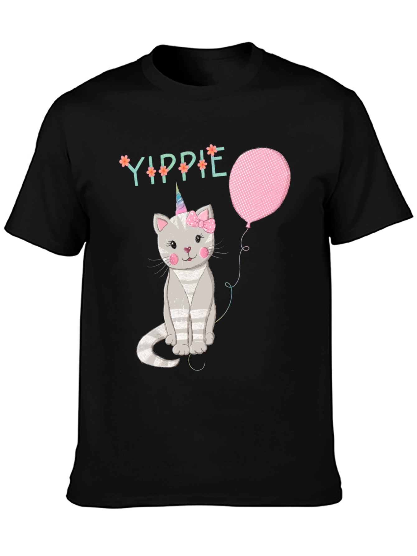 Yippie Cat Unicorn Balloon Graphic T-Shirt