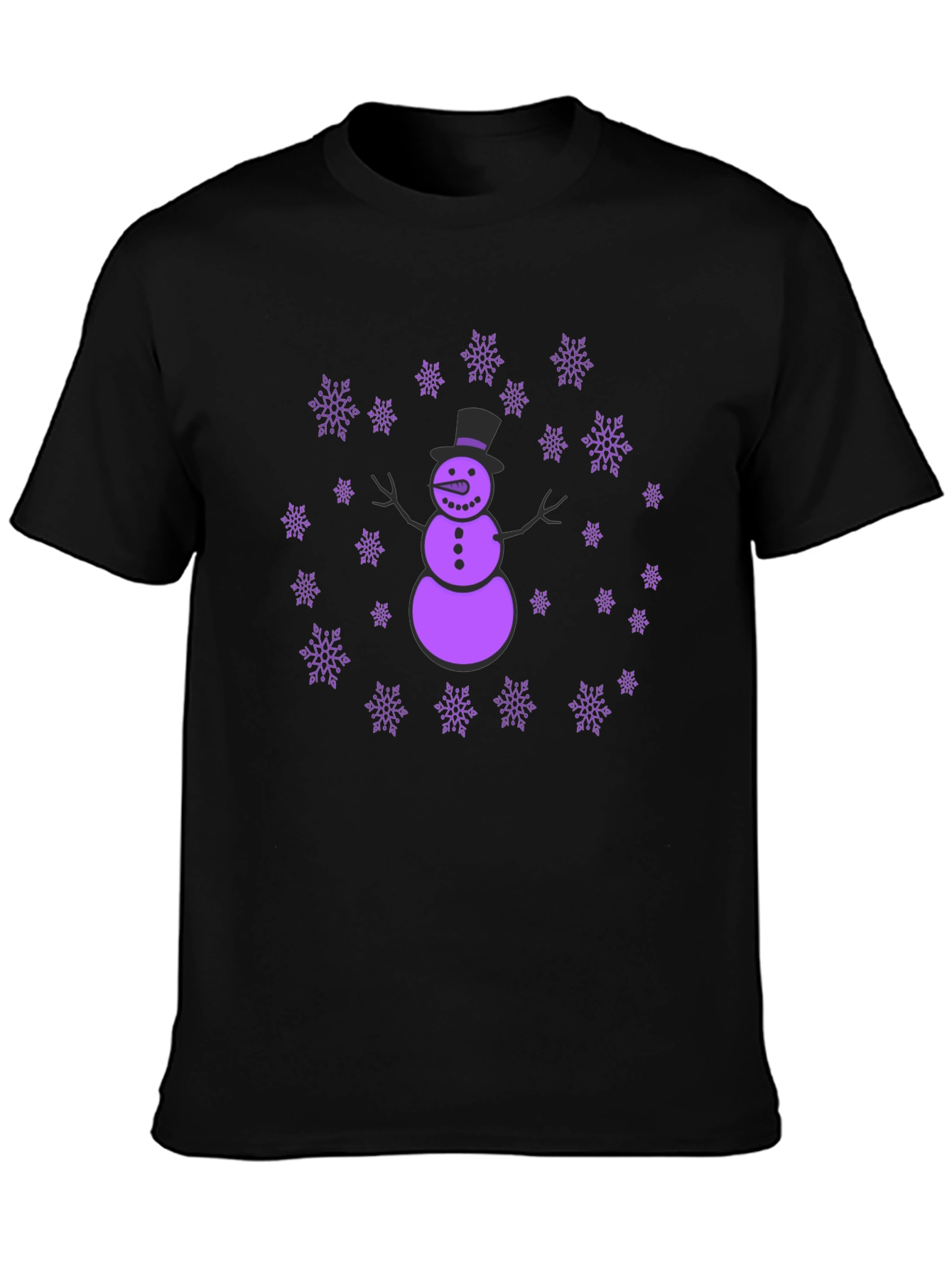 Snowman & Snowflakes Black T-Shirt