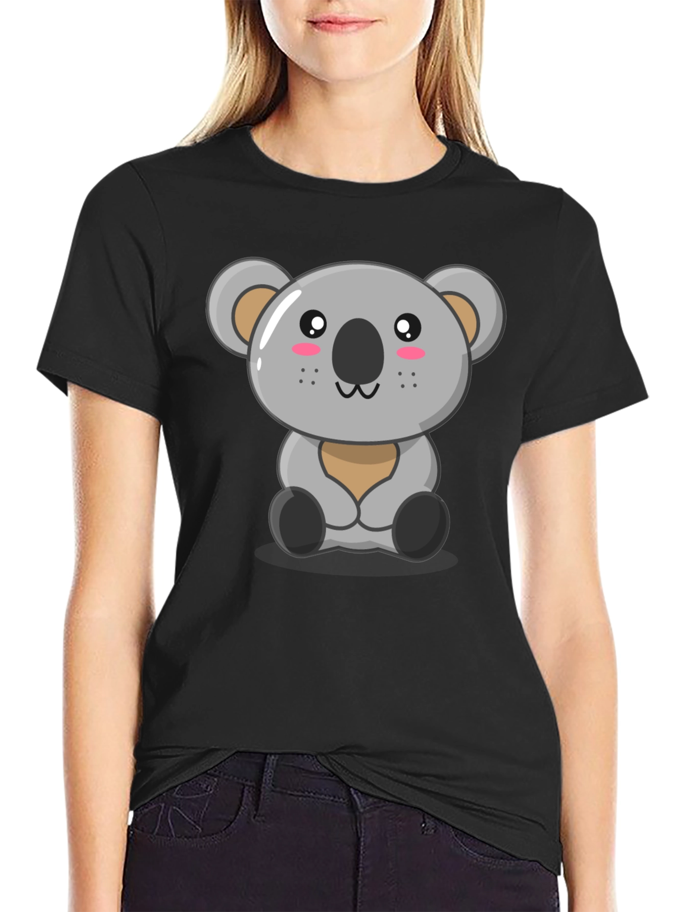 Cute Koala Graphic Tee - Black Cotton T-Shirt