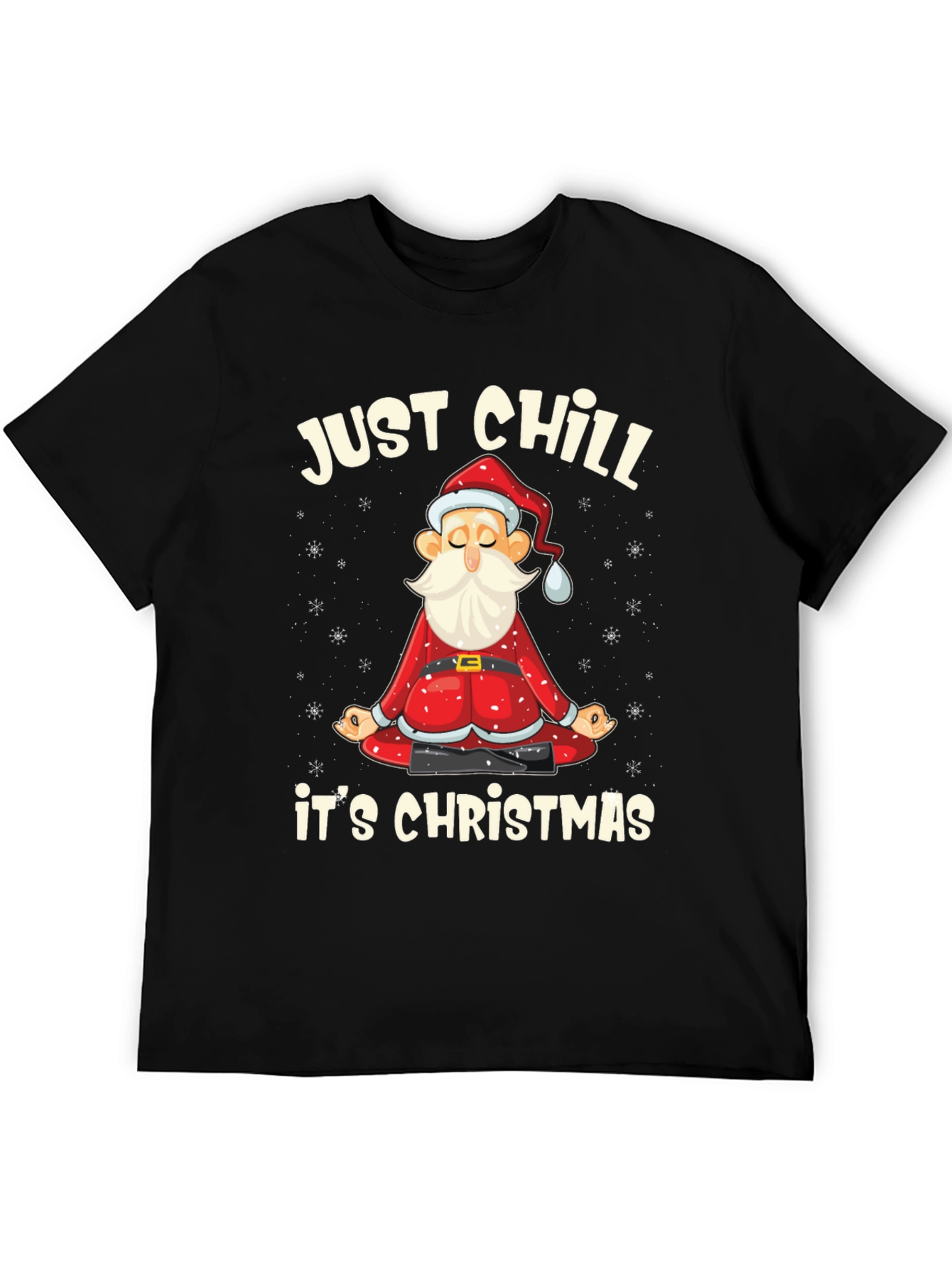 Just Chill Its Christmas T-Shirt Santa Yoga Black Tee