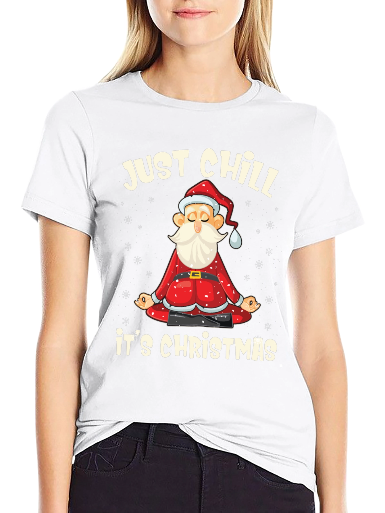 Just Chill Its Christmas T-Shirt Santa Yoga Black Tee