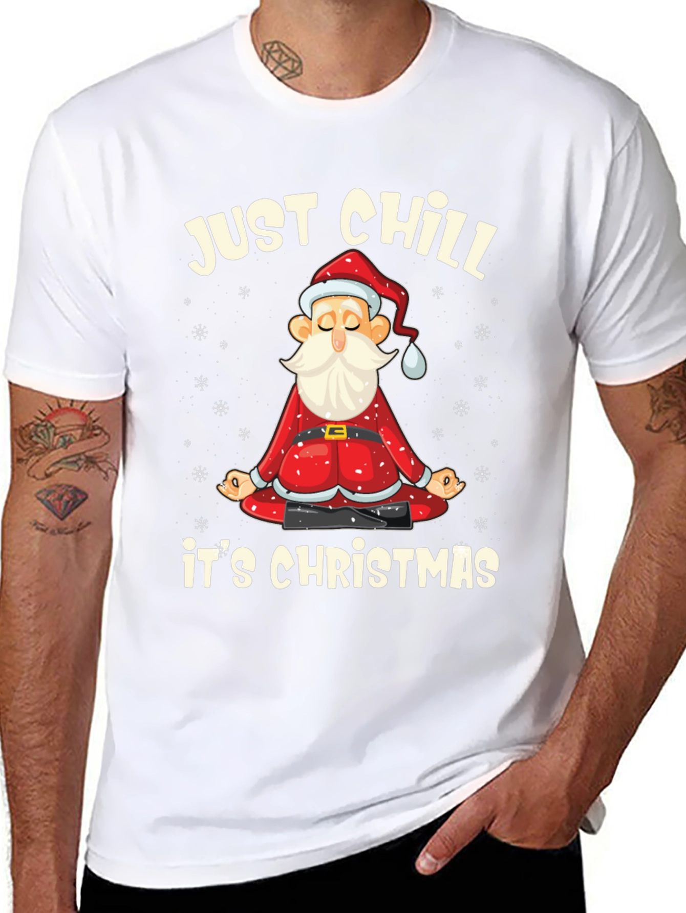 Just Chill Its Christmas T-Shirt Santa Yoga Black Tee