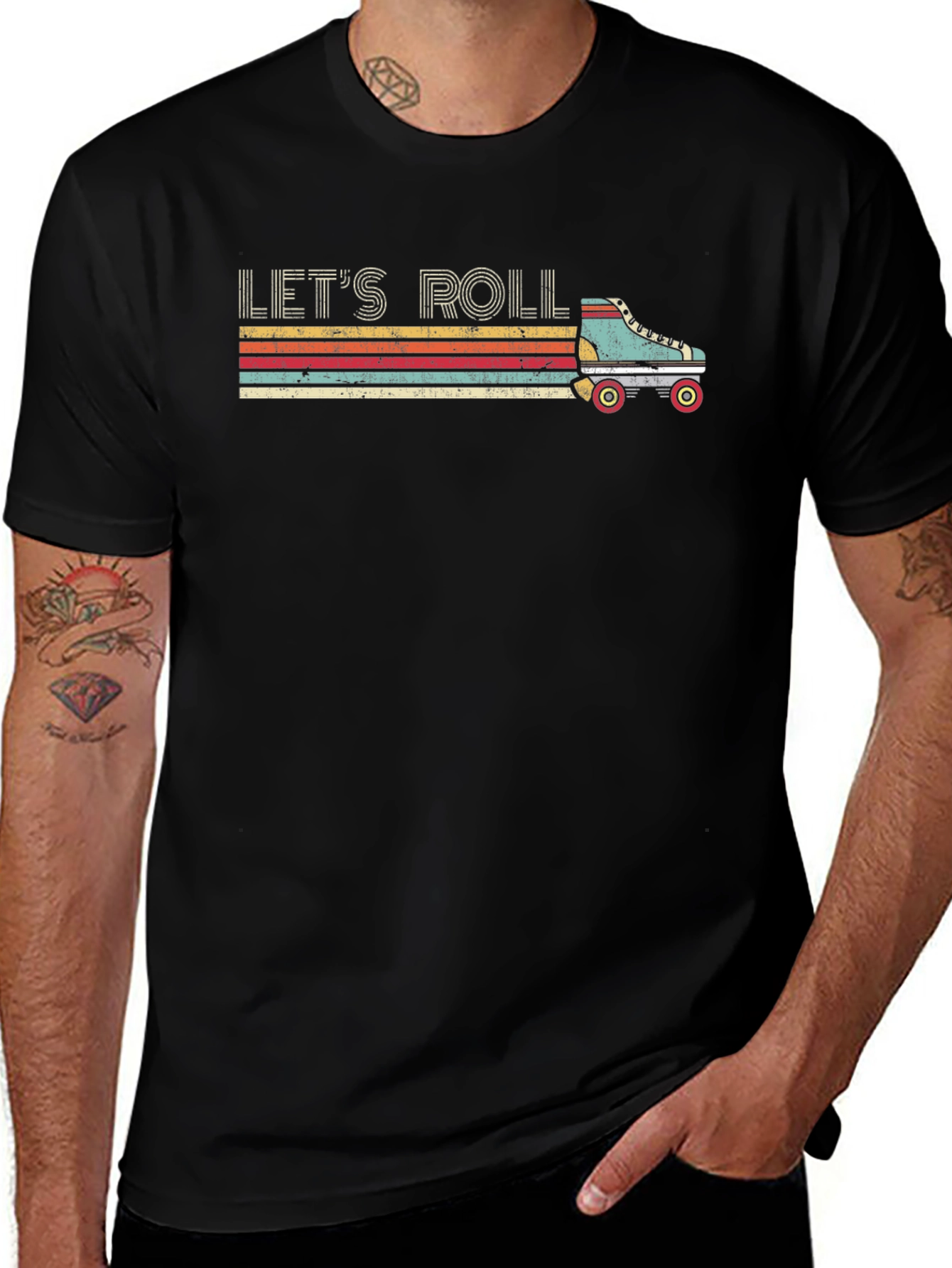 Lets Roll Retro Roller Skate Graphic Tee
