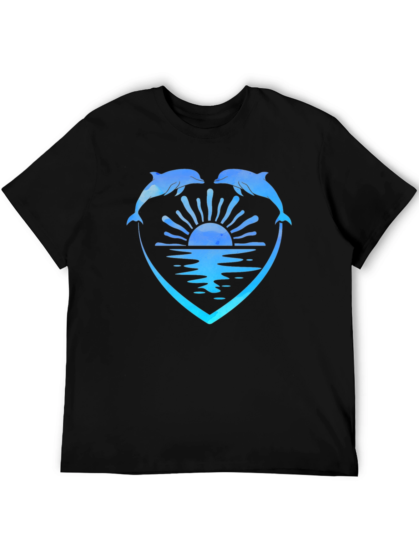 Dolphin Heart Sunset Graphic Tee - Black