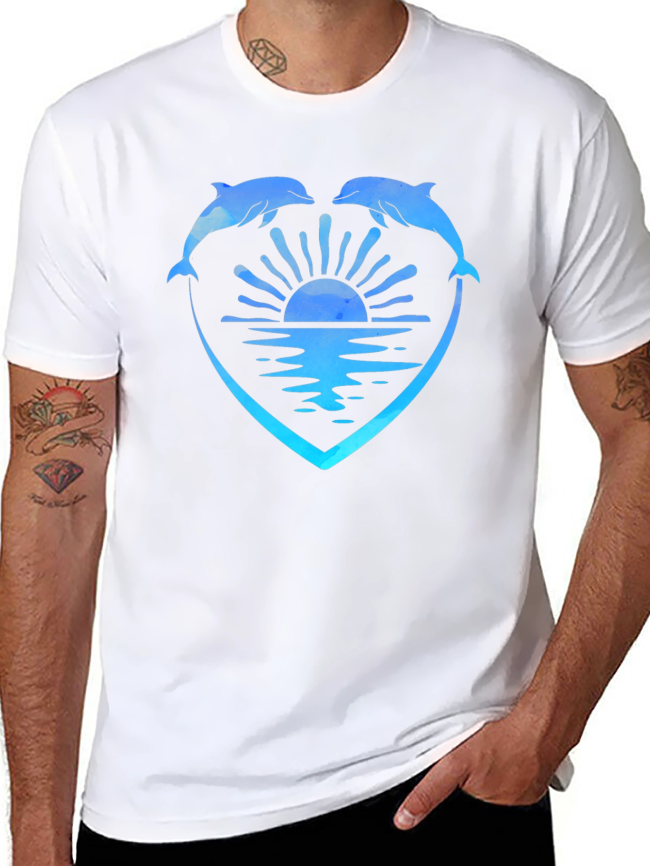 Dolphin Heart Sunset Graphic Tee - Black