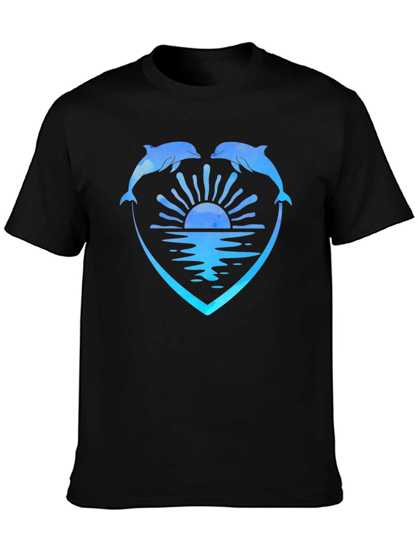 Dolphin Heart Sunset Graphic Tee - Black