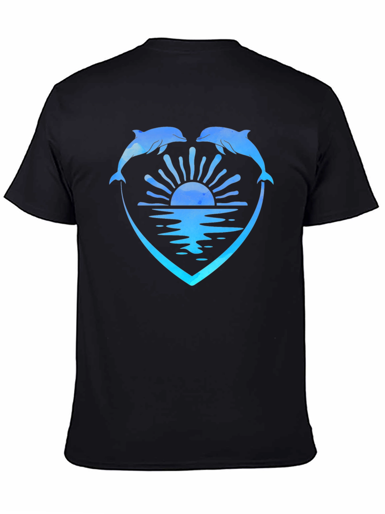 Dolphin Heart Sunset Graphic Tee - Black