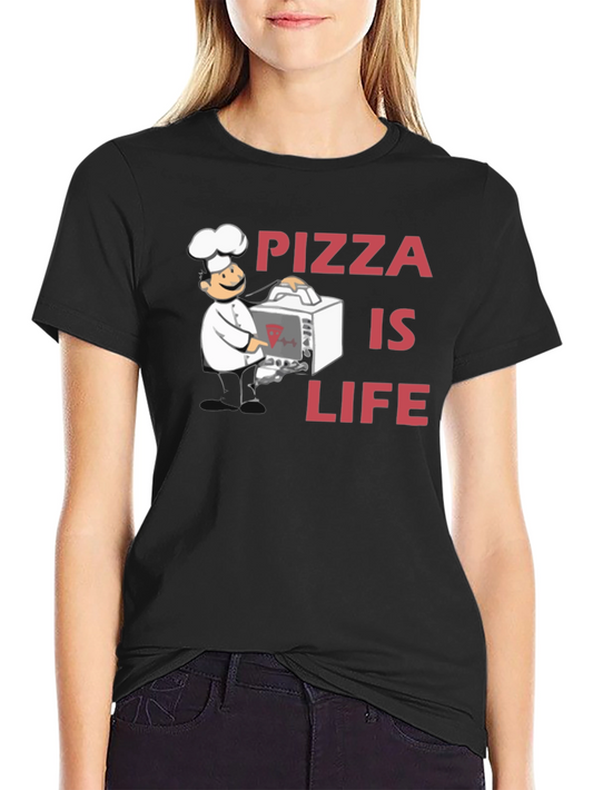 Pizza is Life Graphic Tee - Chef Design Black T-Shirt